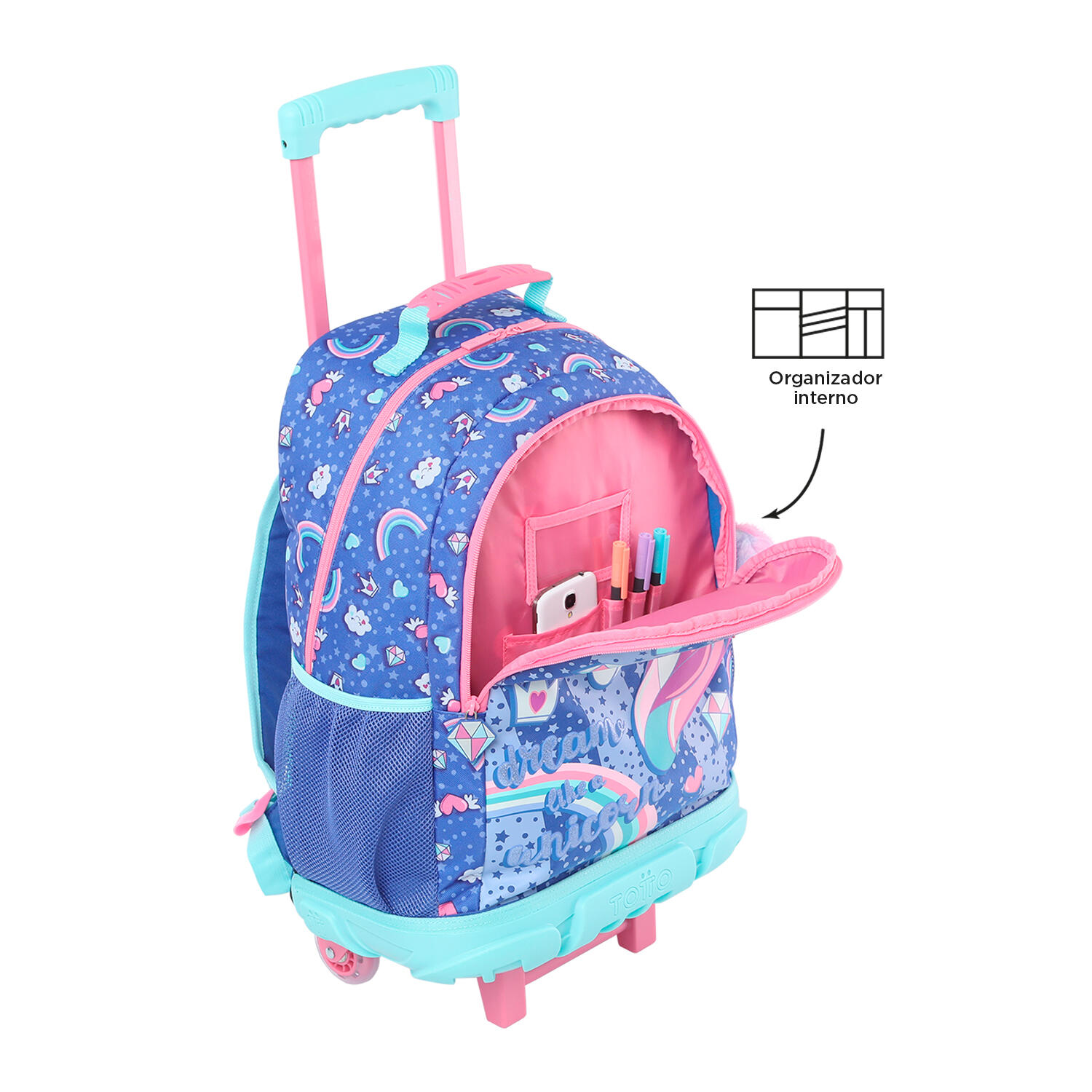 Totto Mochila infantil ruedas Uniwildy Morado Poliéster 33 x 47.5 x 20 cm 5/5