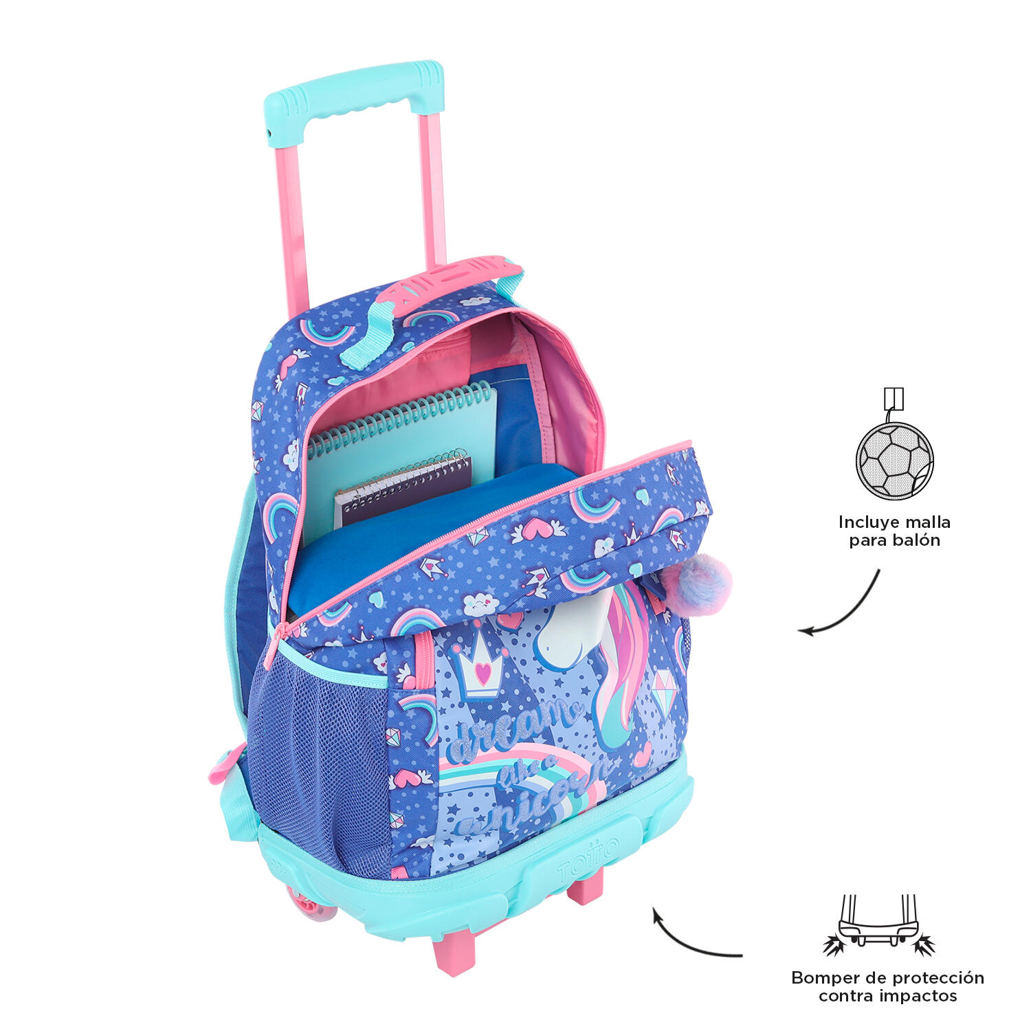 Totto Mochila infantil ruedas Uniwildy Morado Poliéster 33 x 47.5 x 20 cm 4/5