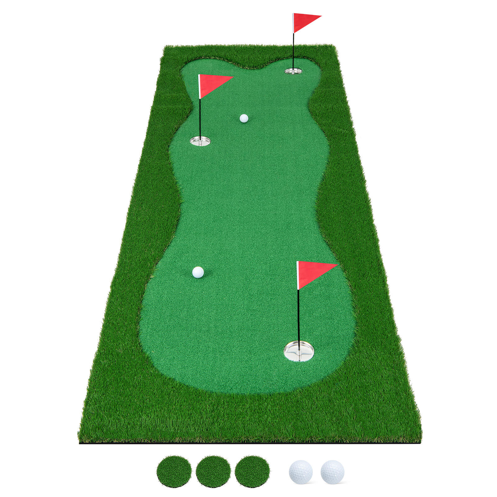 3M Golf Putting Green Mat w/3 Holes & 2 Balls, 300x100x1