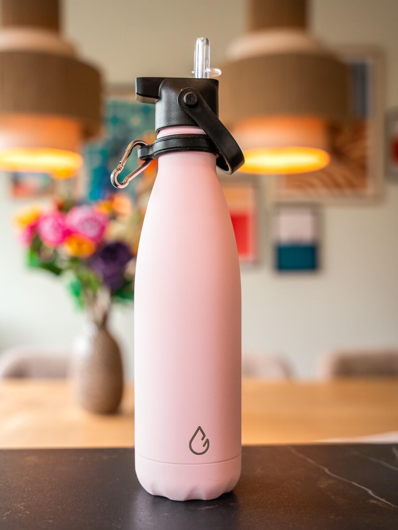 All FLOW waterfles RVS pastel roze 500 ml - dop met rietje 4/5