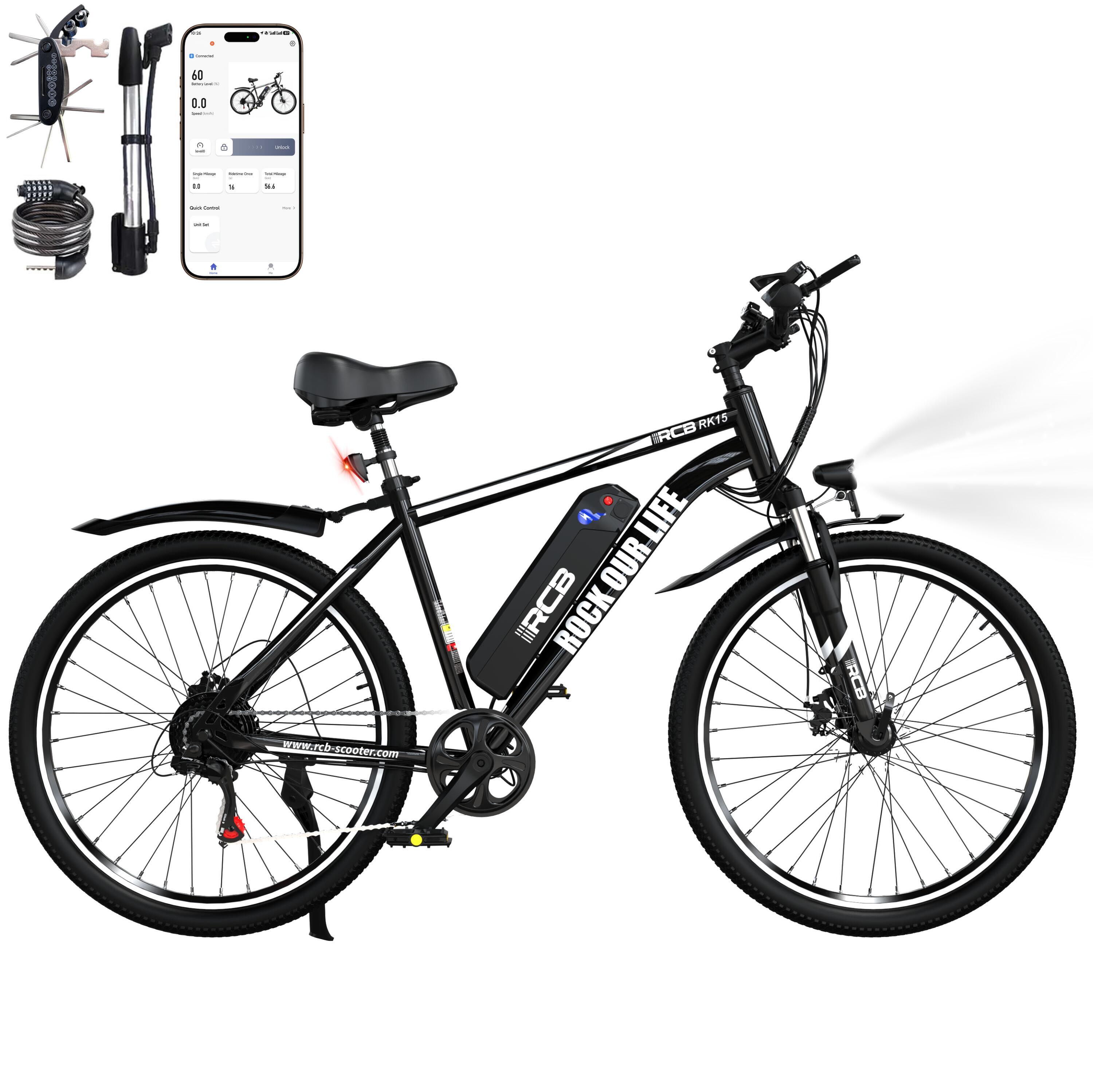 RCB Elektrisches Fahrrad für Erwachsene 26", E-Bike&APP, 30-50 km, RCB-RK15