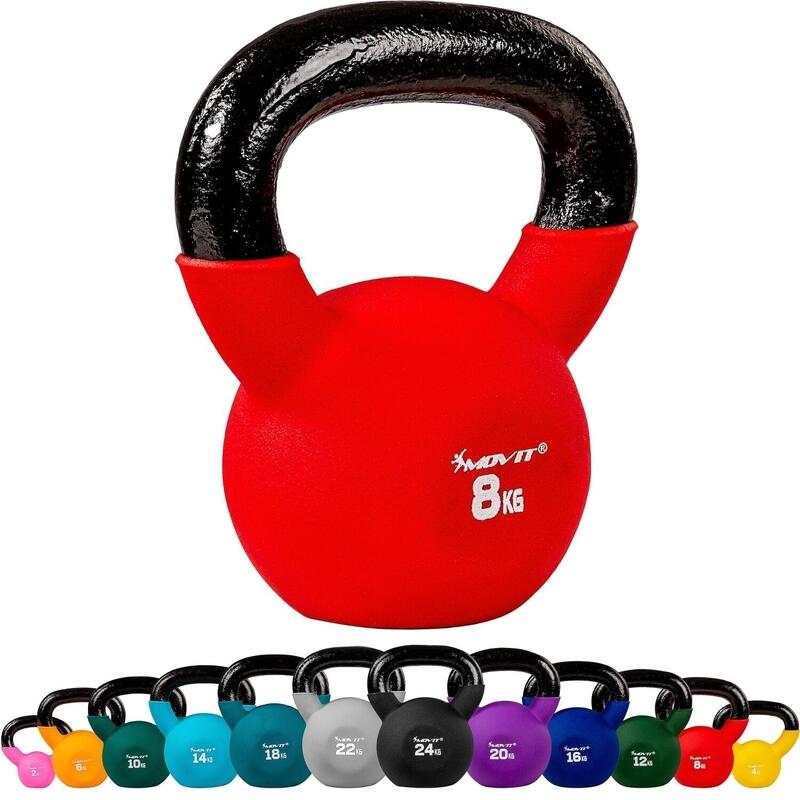 Kettlebell profesional, MOVIT®, 8 kg, fonta, rosu