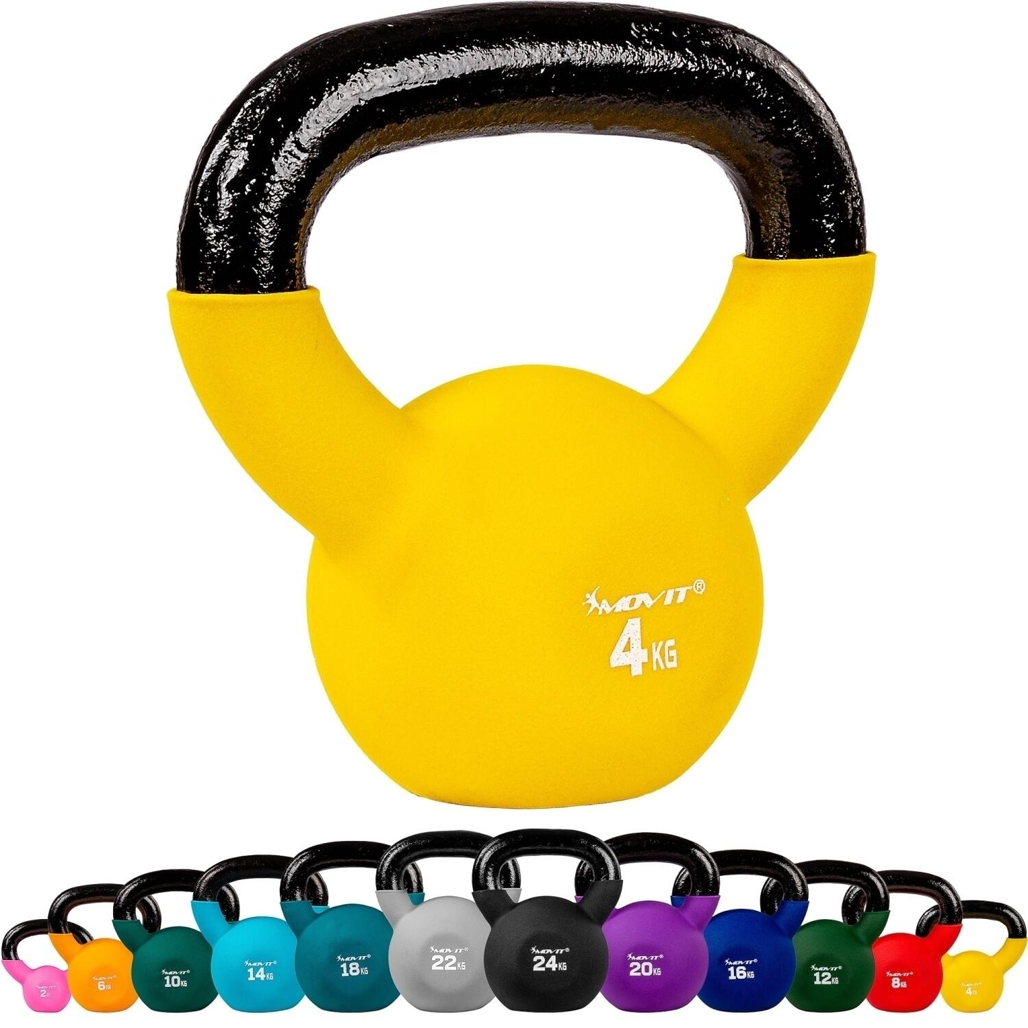 MOVIT Kettlebell PRO -  2 - 24 kg, Kugelhantel aus Gusseisen mit Neoprenbeschichtung