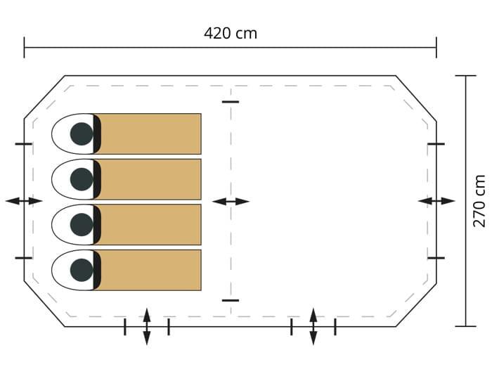 Tente tunnel Solheim 4 Protect - Tente de camping 4 places - Anti-UV - Sol cousu 7/8