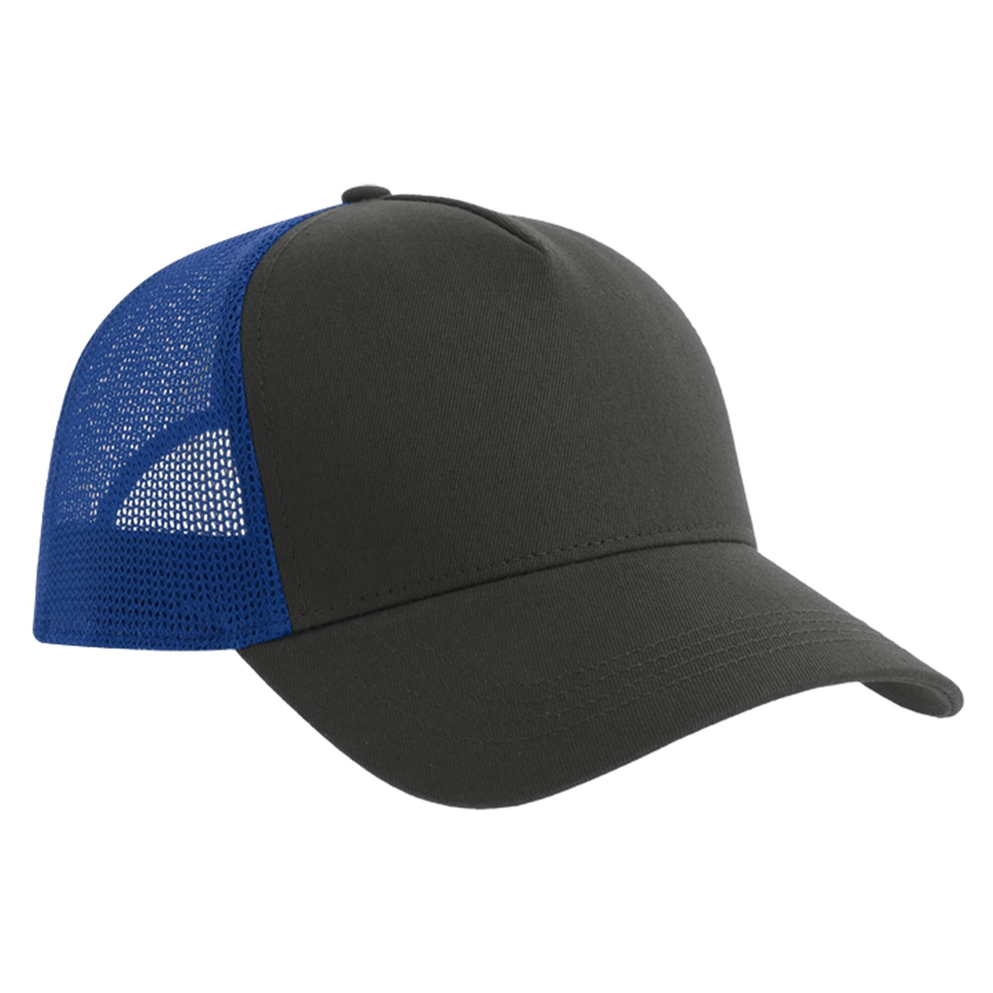 Rapper 5 Panel Cotton Trucker Cap (Dark Grey/Royal Blue) 2/2