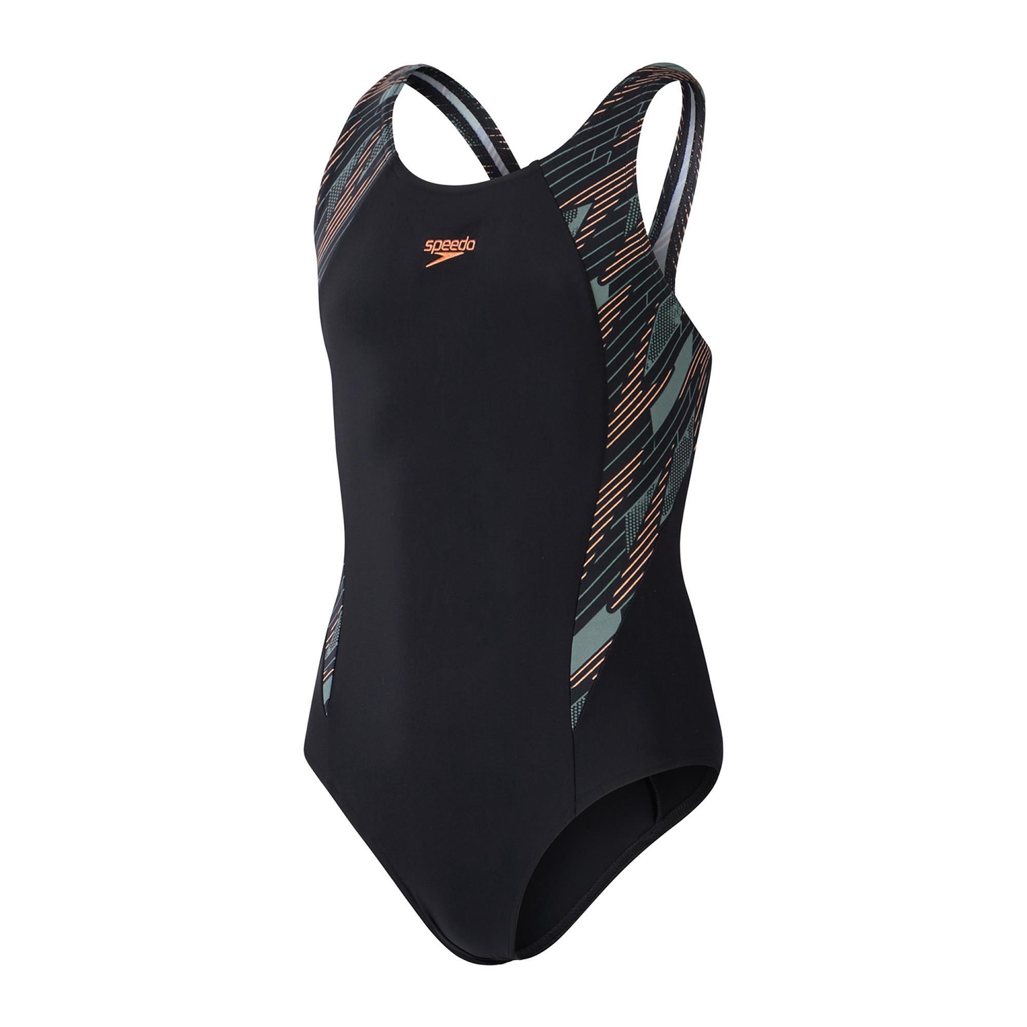 Speedo - Maillot De Bain 1 Pièce Fille Speedo Eco H-boom Splice Muscleback - Maillot De Bain 1 Pièce - Noir|vert -  4 À 6 Ans - Decathlon