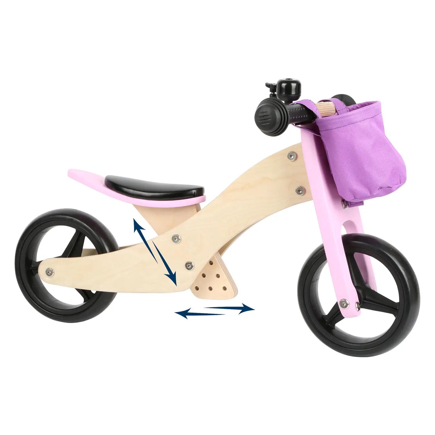 Petit Tricycle 2-en-1 en Bois Rose pour Enfants 3/6