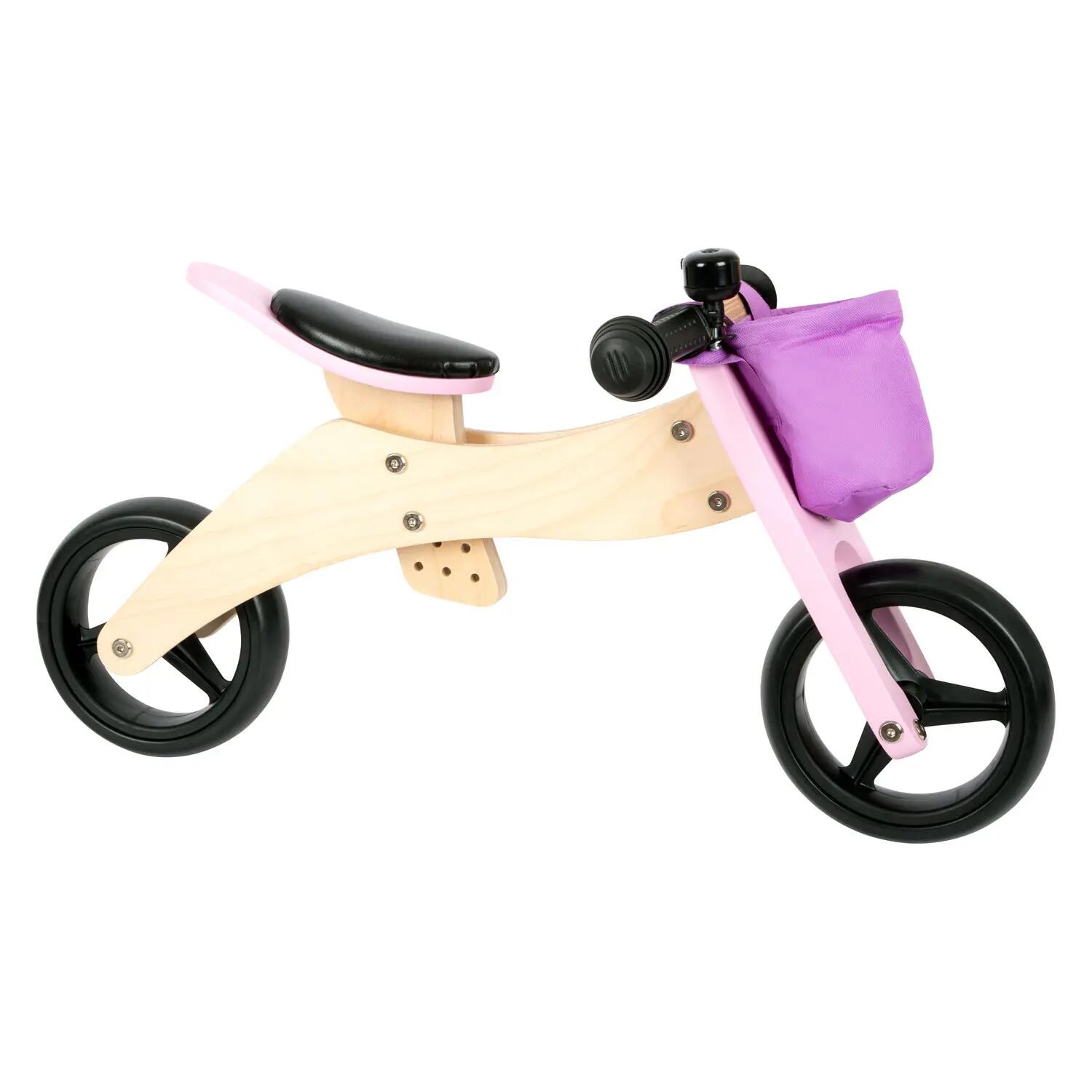 Petit Tricycle 2-en-1 en Bois Rose pour Enfants 5/6