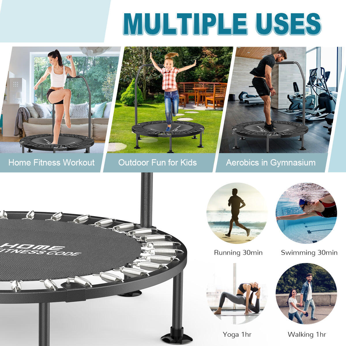 40-Inch Folding Trampoline with Adjustable Handle & Suction Feet 5/6