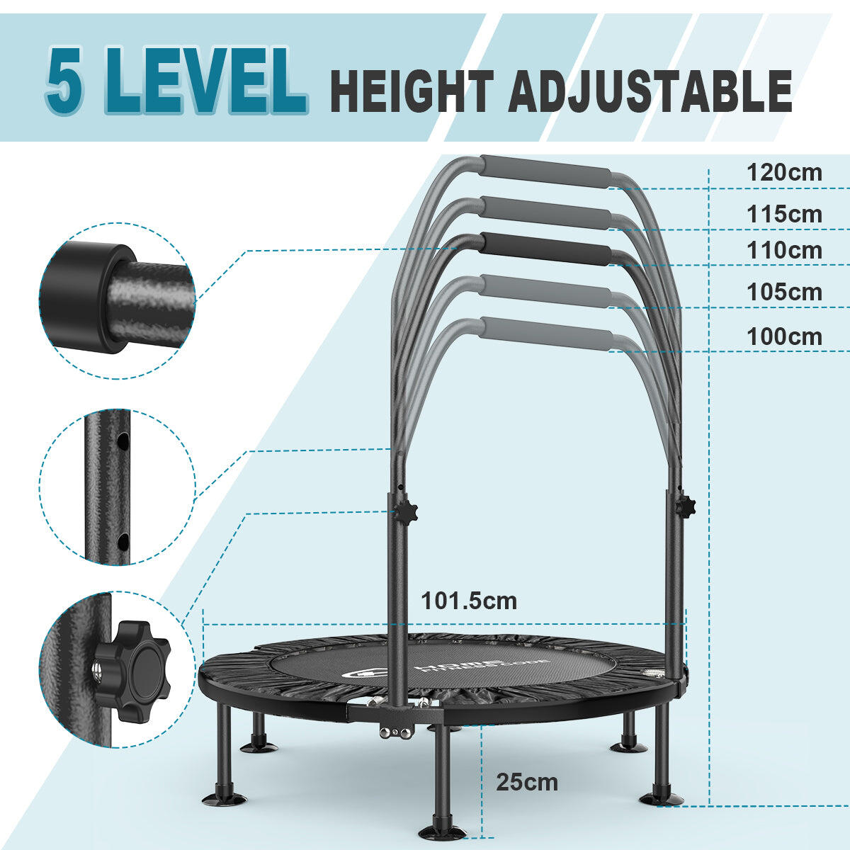Trampoline De Fitness HOMCOM 102 Cm - Pliable Avec Poignée Réglable, 100 Kg Max - Parfait Pour Adultes à La Maison - 7