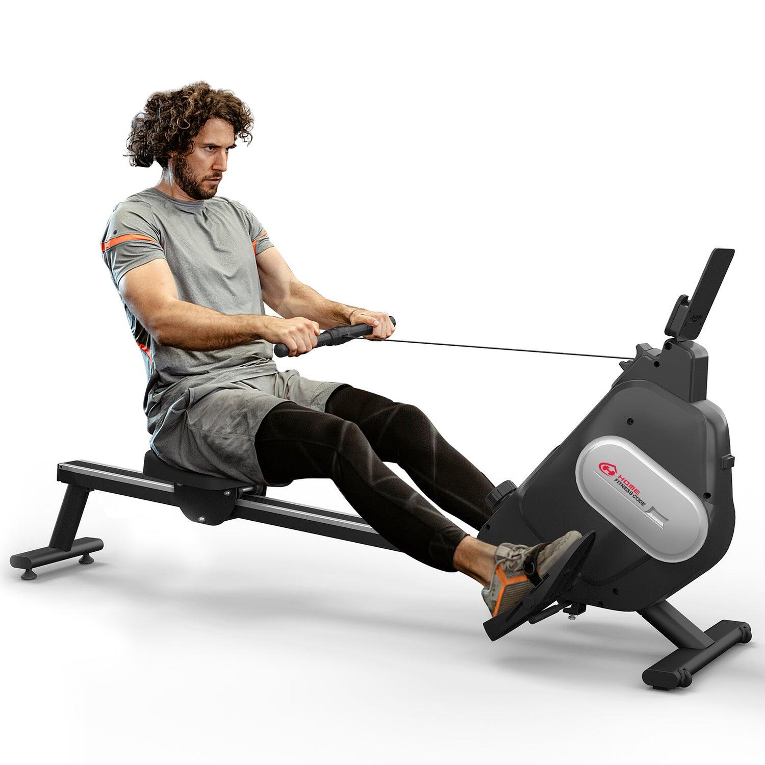 Rameur Magnétique Pliable - 16 Niveaux, Bluetooth, Rameur Domestique Orange
