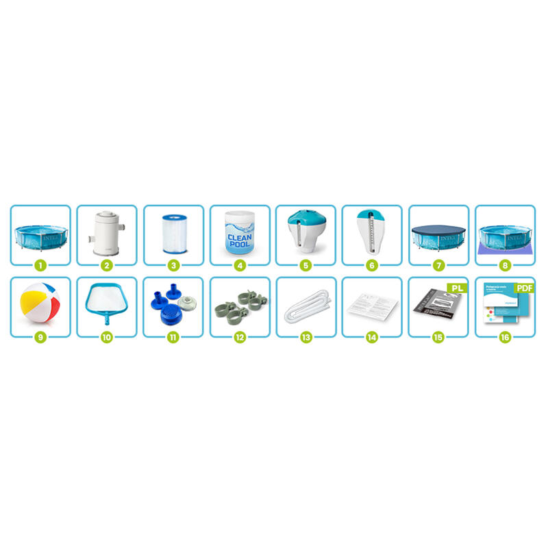 Piscina cu cadru metalic 16in1 INTEX 28208, rotunda, albastra, 305x76 cm