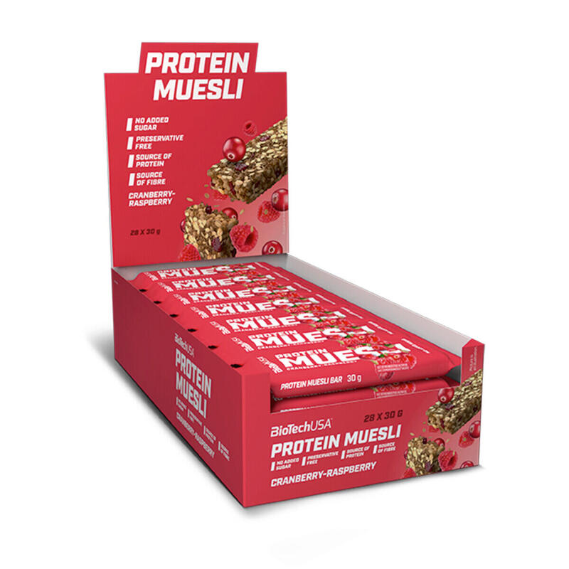 Barres énergétiques - Protein Muesli Bar - Canneberge Framboise Boite de 28