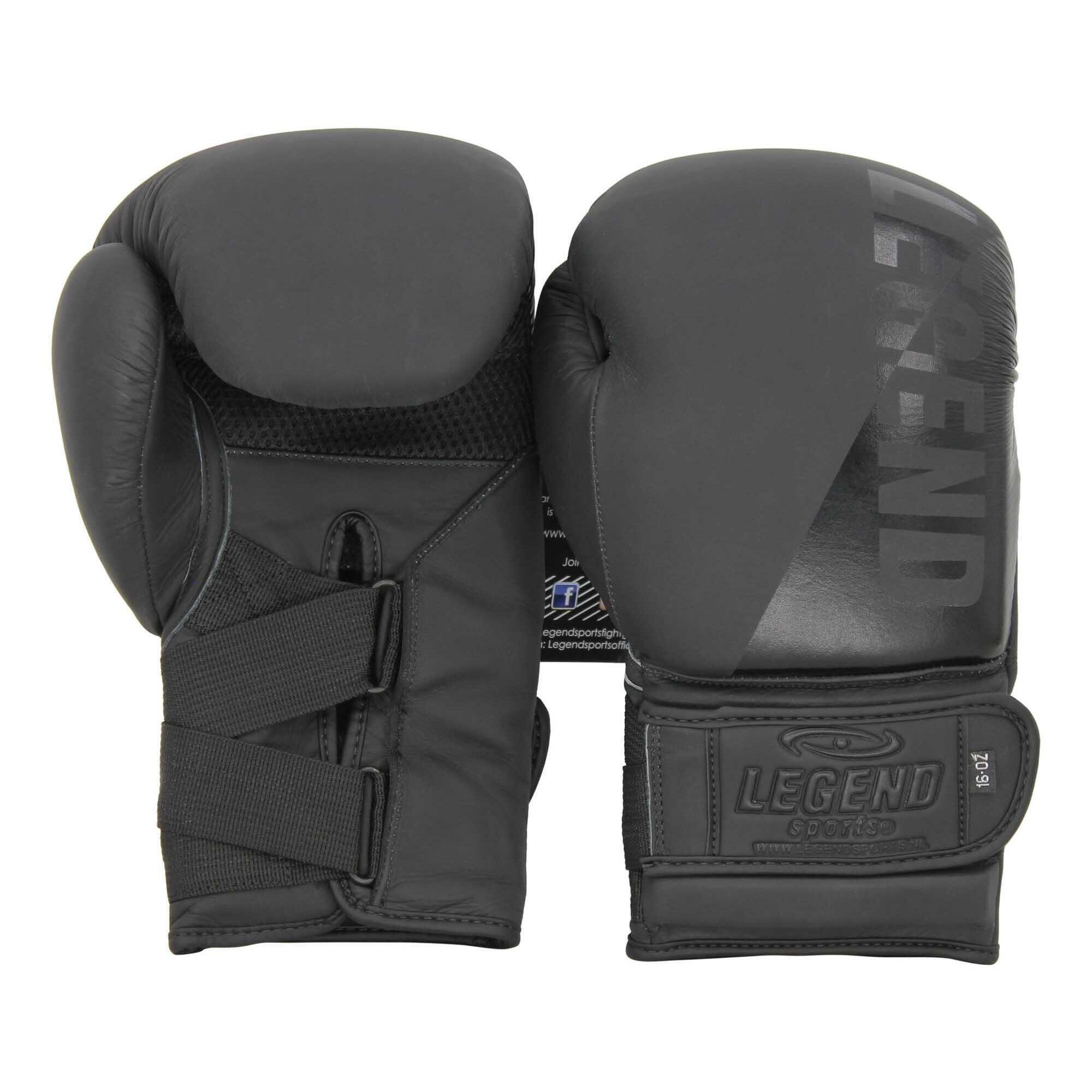 Legend Sports - Gants De Boxe À Verrouillage De Poignet Hommes/femmes En Cuir Noir Mat - Gants De Boxe - Noir - 16 Oz - Decathlon