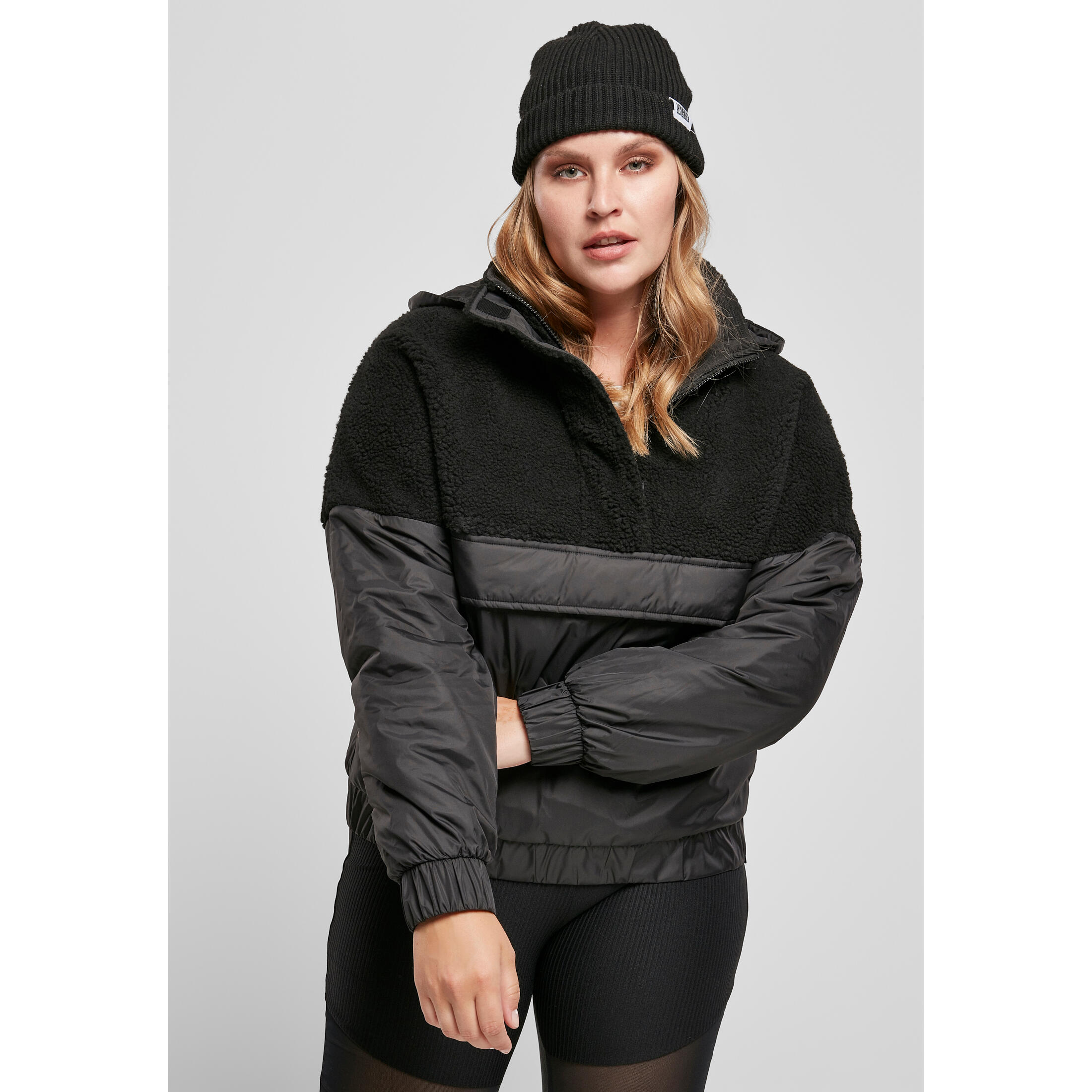 Urban Classics - Polaire Femme Urban Classics Sherpa Mix Pull Over-grandes Tailles - Polaire - Noir - Decathlon