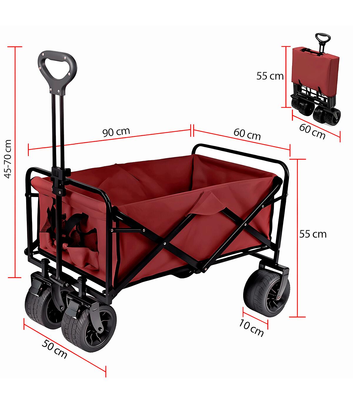 Chariot pliant Kol Outdoor pour plage et camping, 150L, ​​charge max 100 kg 2/7