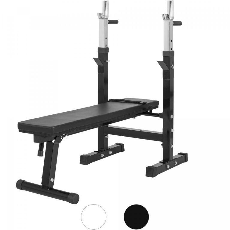 Gorilla Sports - Banc Pliable Avec Support De Barre Et Poignées À Dips | Musculation - Banc De Musculation - Blanc|noir - Taille Unique - Decathlon