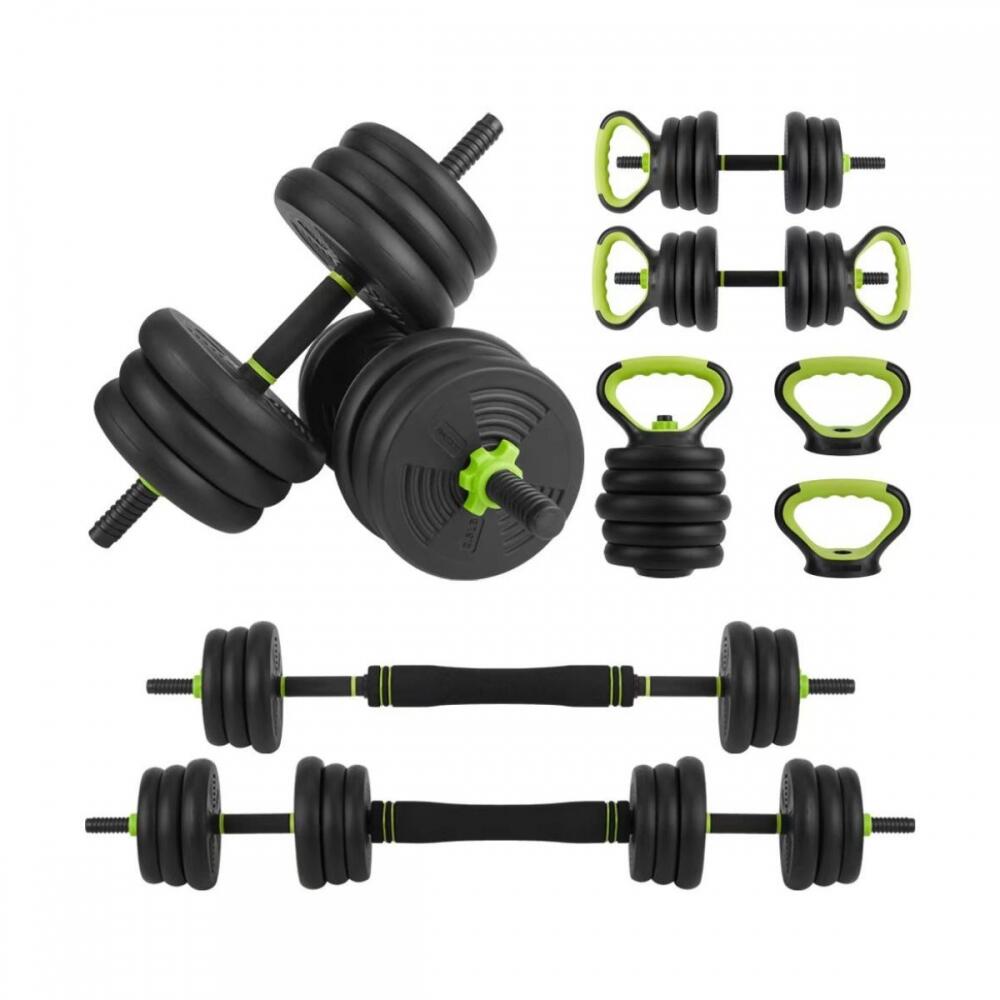 MOBICLINIC Par de mancuernas 20kg ajustables (60-110 cm) con accesorios de pesas rusas