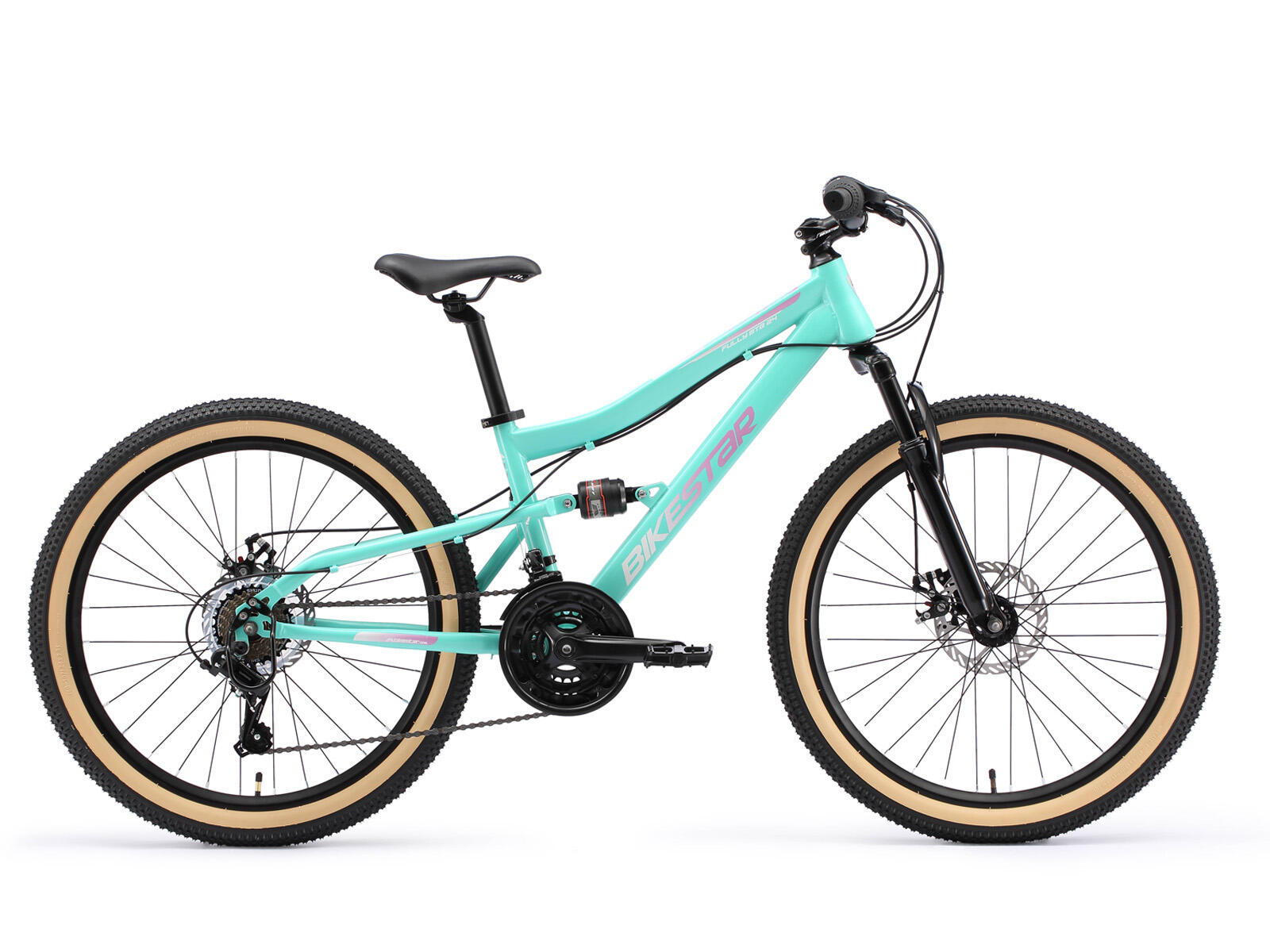 BIKESTAR Bikestar MTB Fully staal 21speed 24inch mintgroen/roze