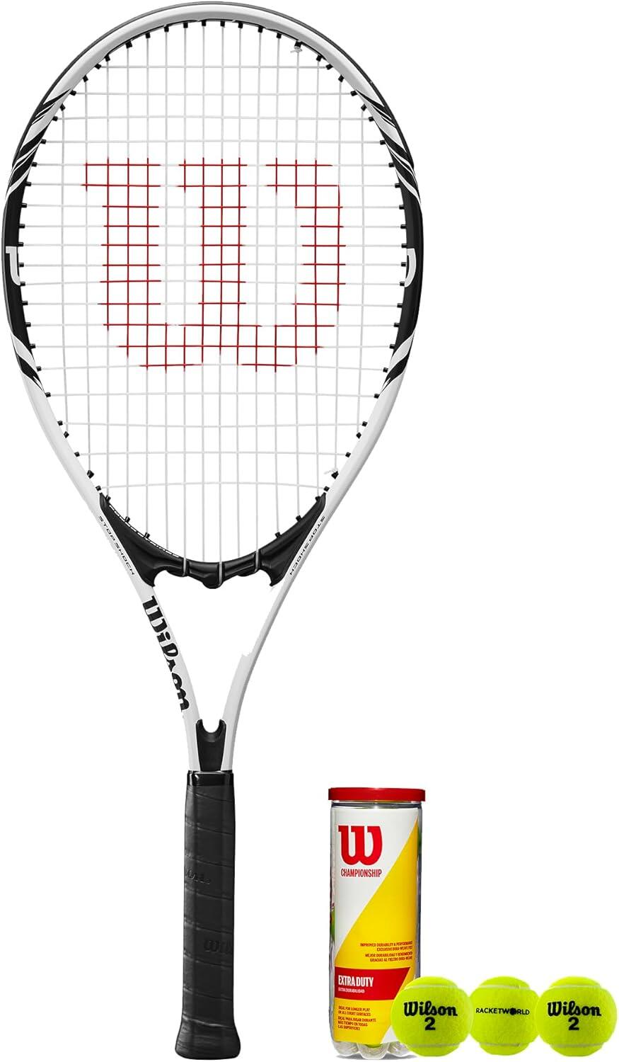 WILSON Wilson Federer White Tennis Racket & 3 Tennis Balls