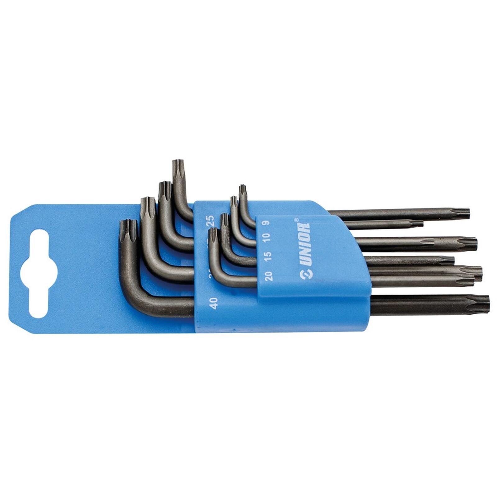 Unior juego de llaves Torx TX 8 piezas en clip de plástico TR 9–TR 40 1/2