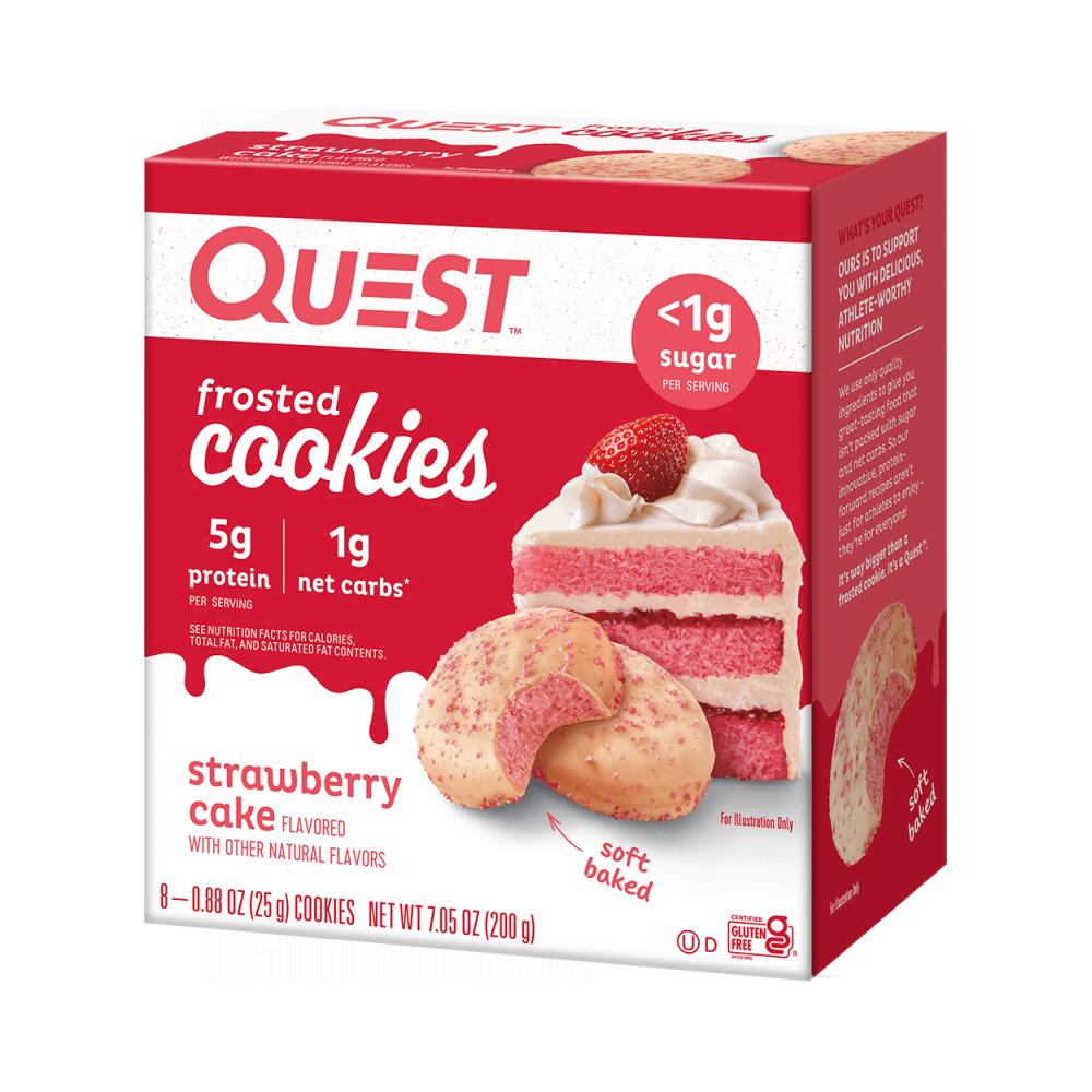 Quest Nutrition - Quest Nutrition Protein Frosted Cookies (8x25g) Strawberry Cake - Barre Protéinée - Decathlon