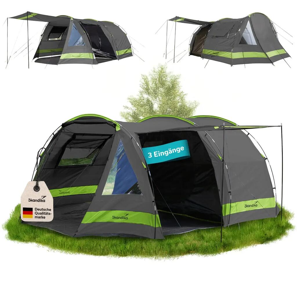 Kambo 6 Tunnel Tent - 6‑Person Tent with Sleeping Cabin - Anthracite/Green