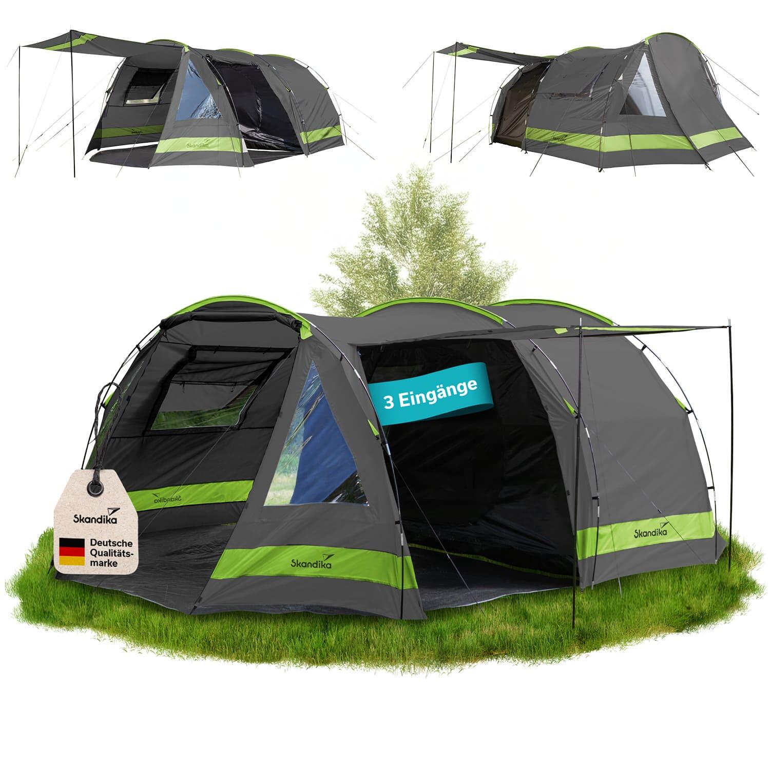 SKANDIKA Familie tunneltent Kambo 6 - 6 pers. - 480 x 360 cm - 3 ingangen - Markies