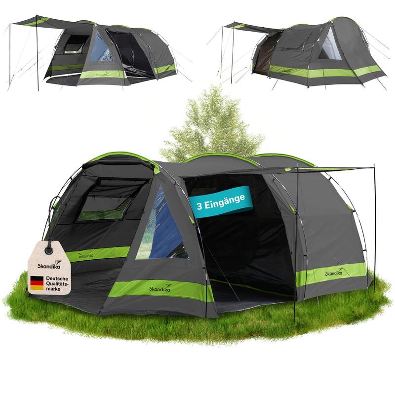 Tente tunnel Kambo 4 - Tente Camping 4 personnes - 1 cabine sombre - 3 entrées