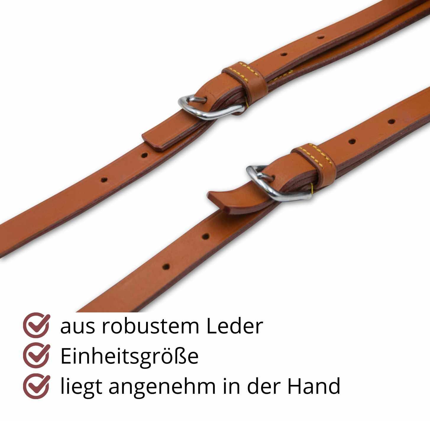 Zweispännerleine Leder Pferde Fahrleine für das Fahren mit zwei Pferden 2/4