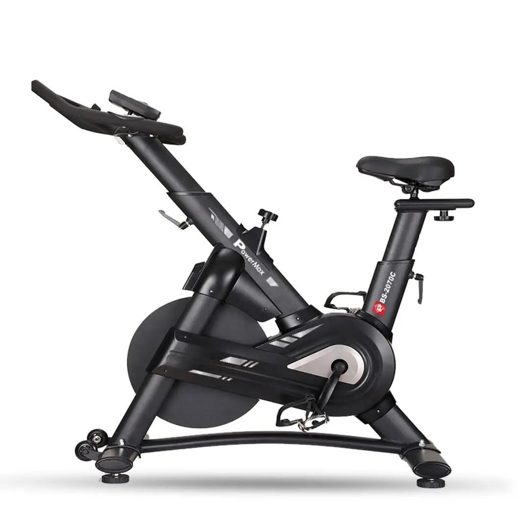 PowerMax Fitness BS-2070C Semi-Commercial Exercise Magnetic Resistance Spin Bike for Home Gym |18kg Flywheel, Max User 170kg, 2pcs Crank, LCD Display, Adjustable Foot Strap and Seat, Heart Rate Sensor -  1