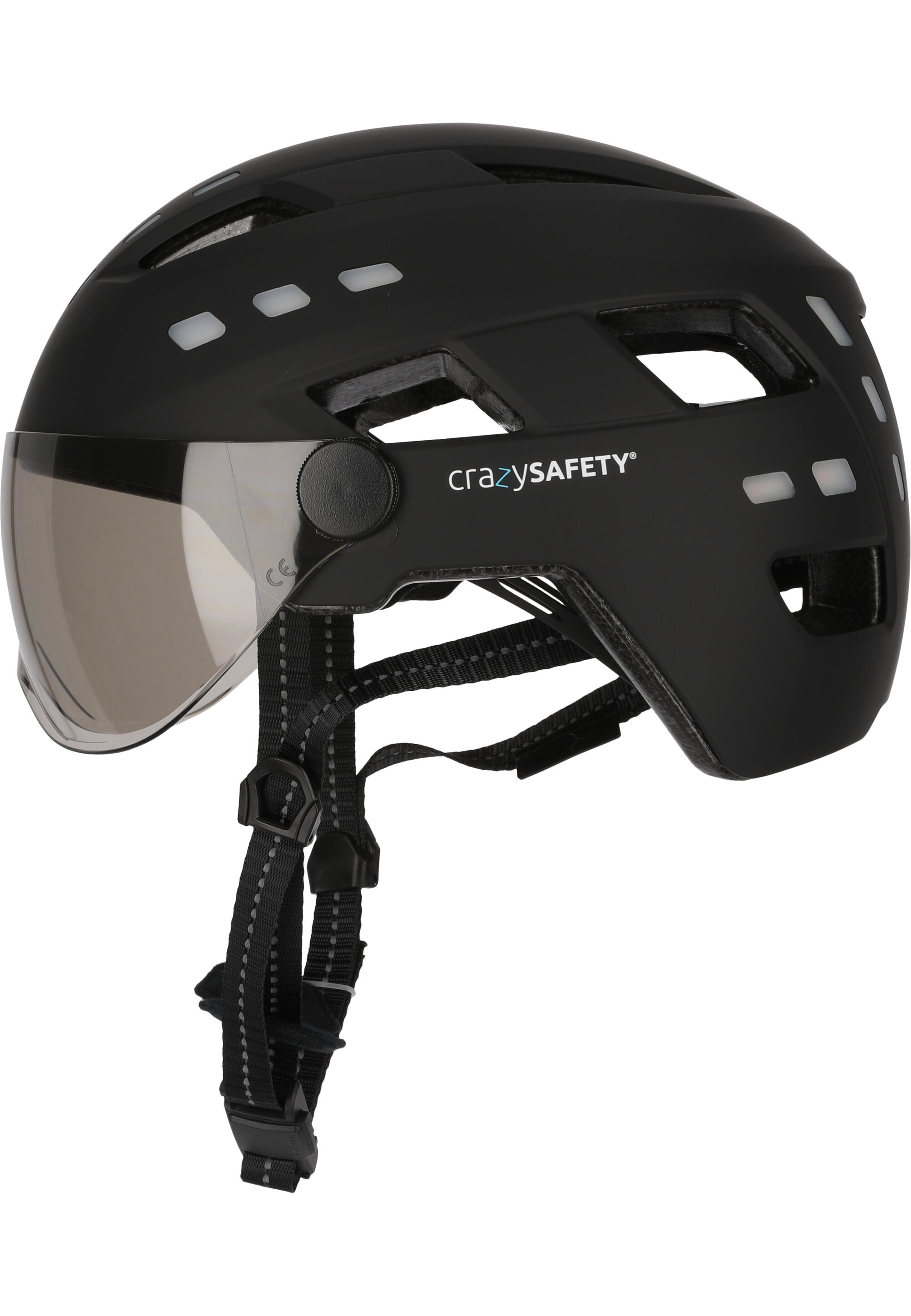 Capacete E-Bike adulto |Preto com viseira & luzes integradas |Certificado EN1078 3/6