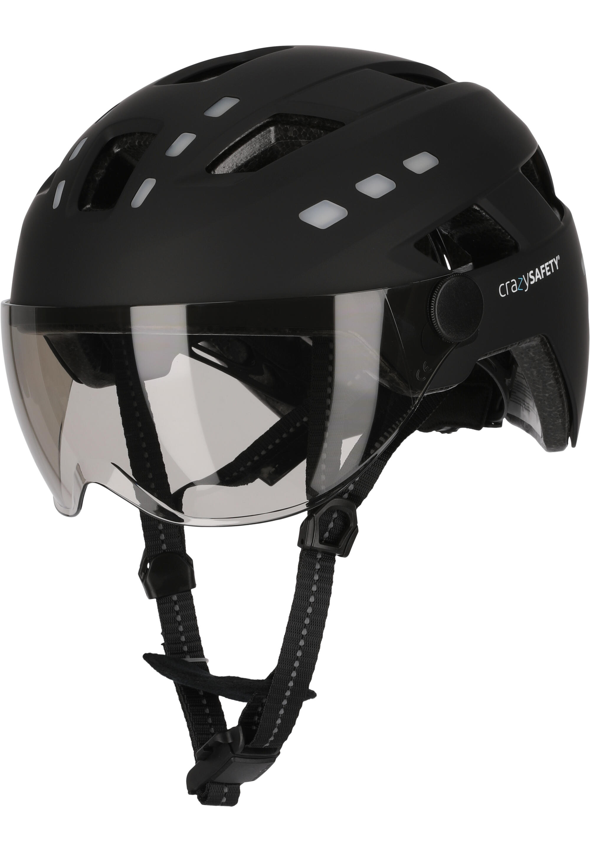 CRAZY SAFETY Casco E-Bike per adulti | Nero con visiera e luci integrate | Certificato EN1078