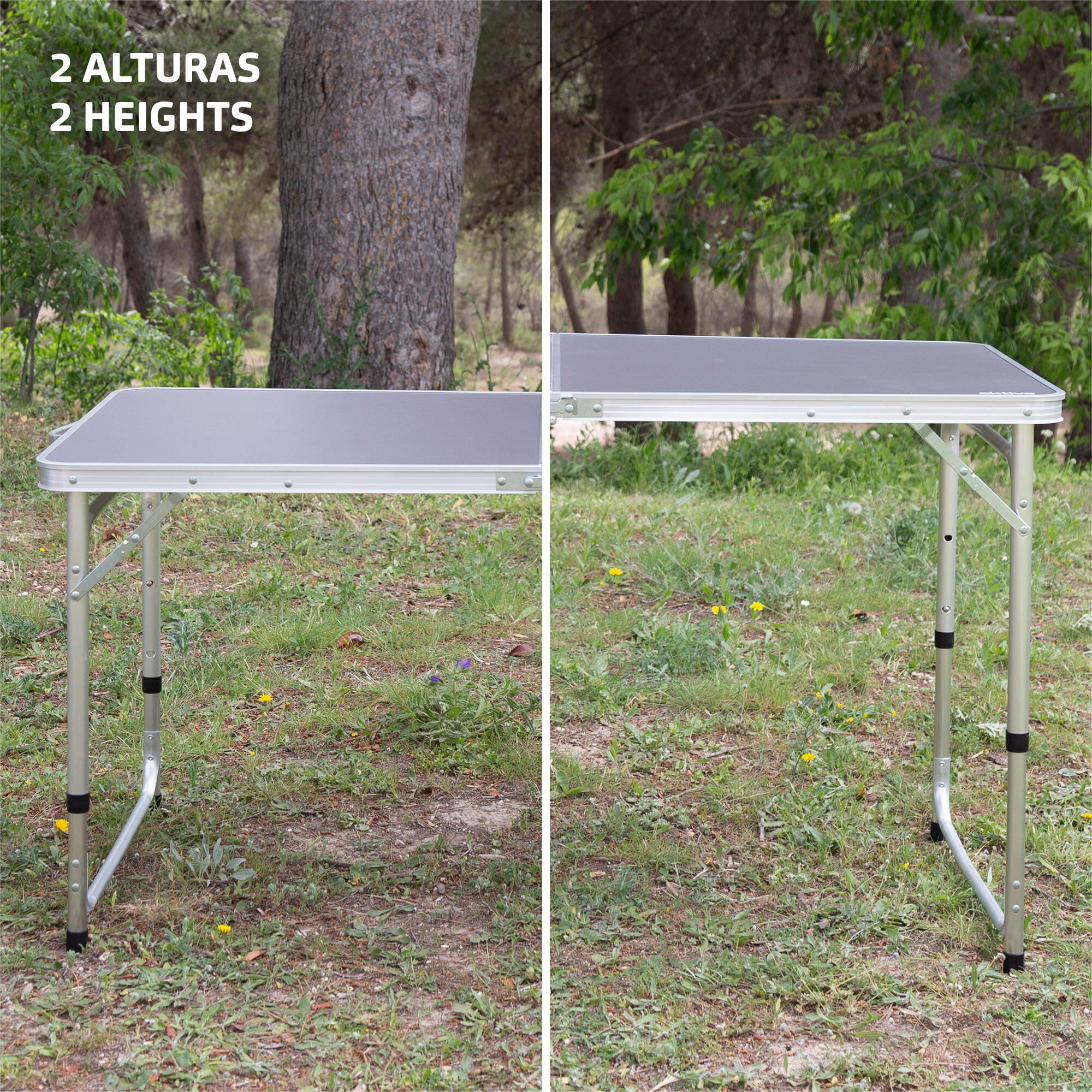 Aktive Mesa dobrável 120x60 cm ajustável em alumínio cinza com 4 bancos 5/7