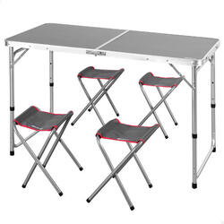 Aktive Table pliante 120x60 cm réglable en aluminium gris avec 4 tabourets