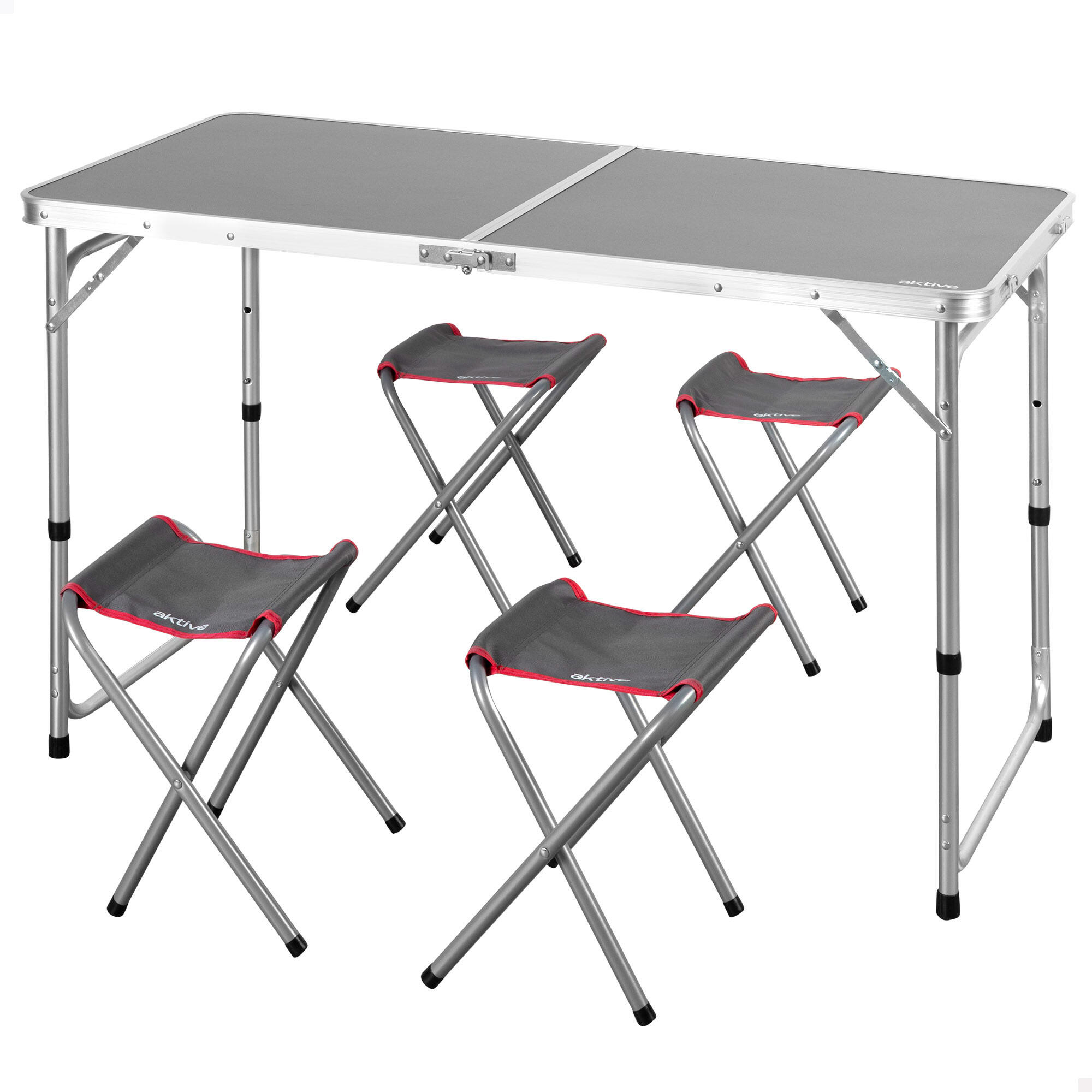 AKTIVE Aktive Mesa plegable 120x60 cm regulable aluminio gris con 4 taburetes