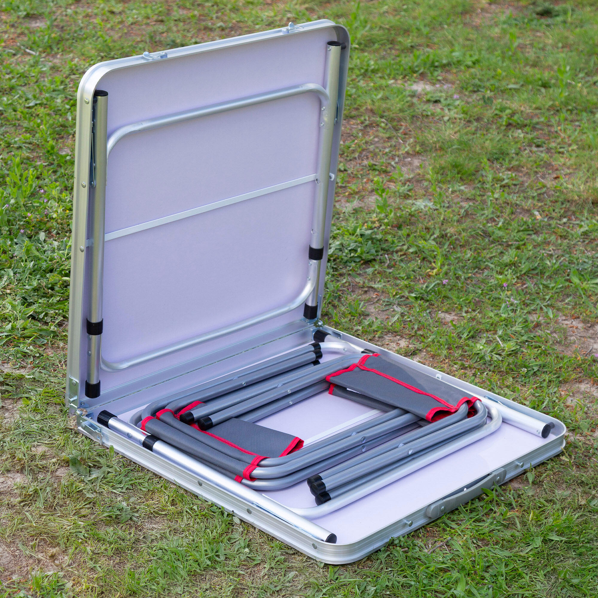 Aktive Mesa dobrável 120x60 cm ajustável em alumínio cinza com 4 bancos 2/7