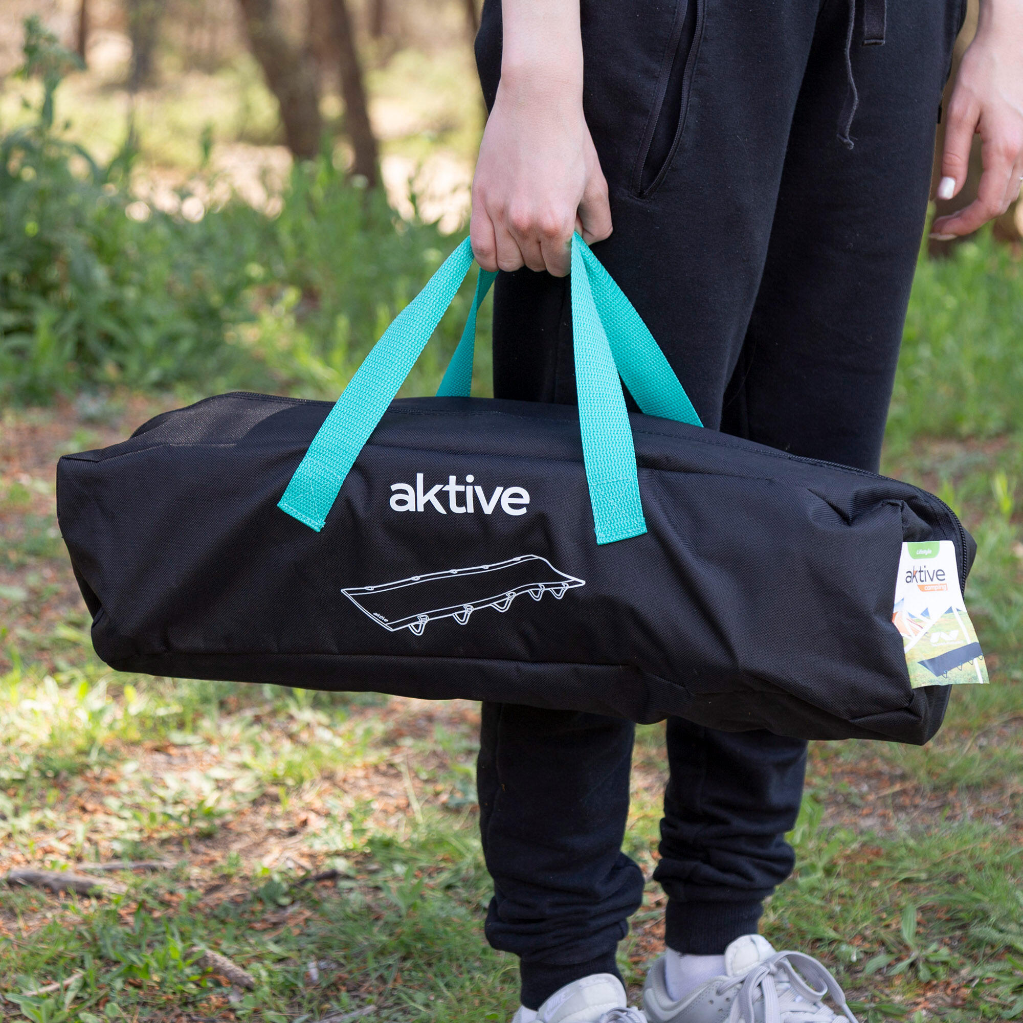 Aktive Lit de camping pliant 194x65,5x14 cm noir avec sac de transport 2/7
