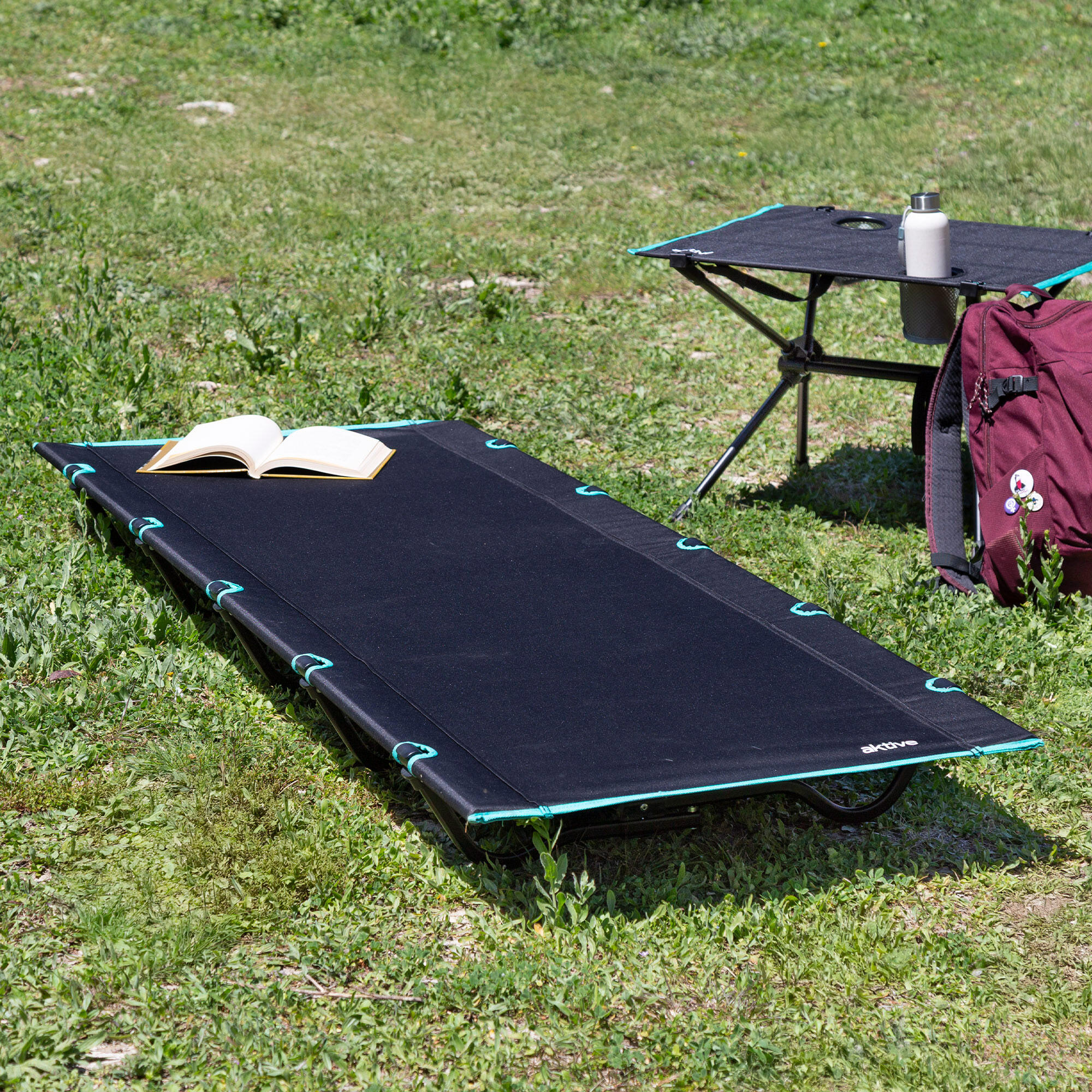 Aktive Lit de camping pliant 194x65,5x14 cm noir avec sac de transport 3/7