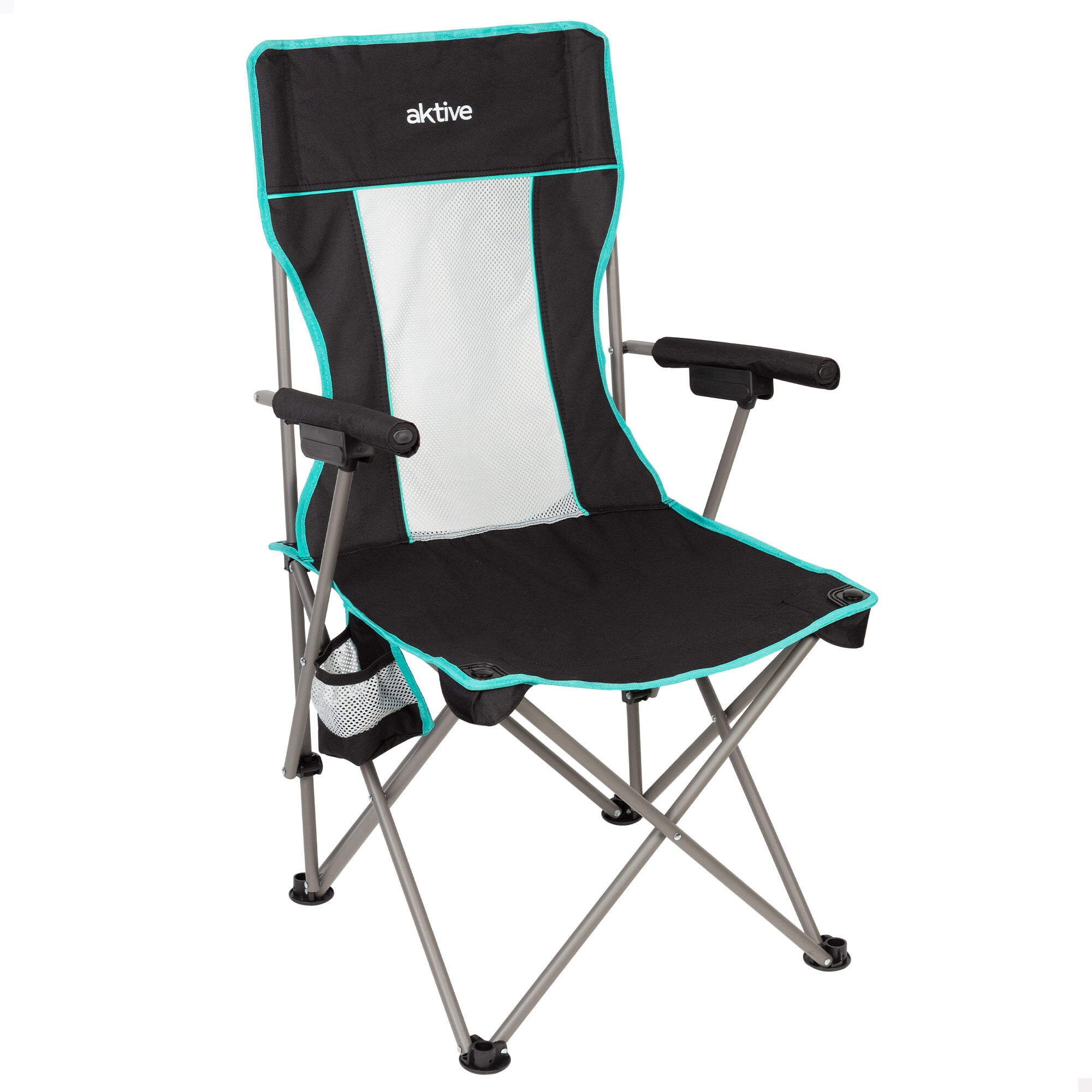 AKTIVE Aktive Cadeira de acampamento dobrável 48x48x102 cm preta com encosto de malha