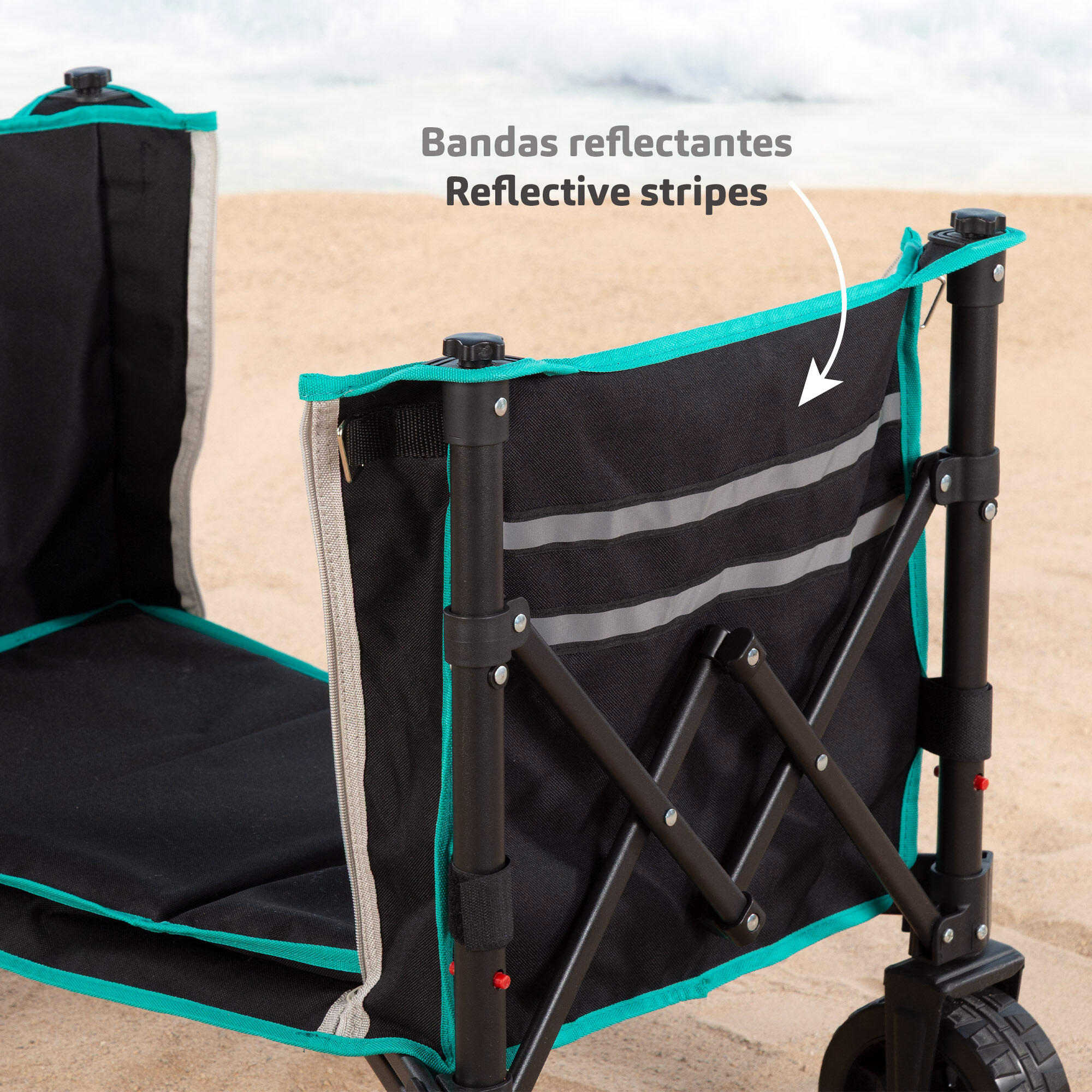 Aktive Opvouwbare strandtrolley 70x45x75/95 cm zwart met all-terrain wielen 7/7