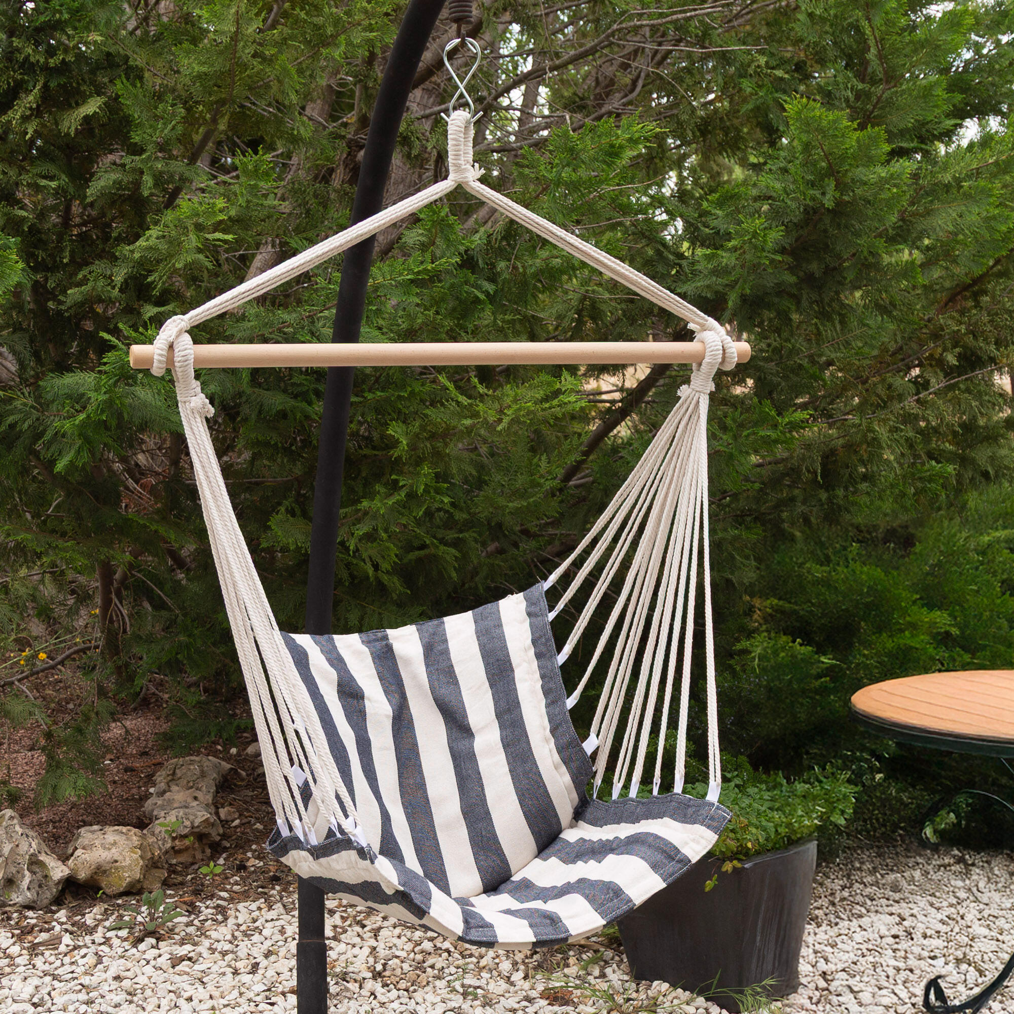 Aktive Chaise suspendue rayée 90x55x125 cm avec support en bois 5/7