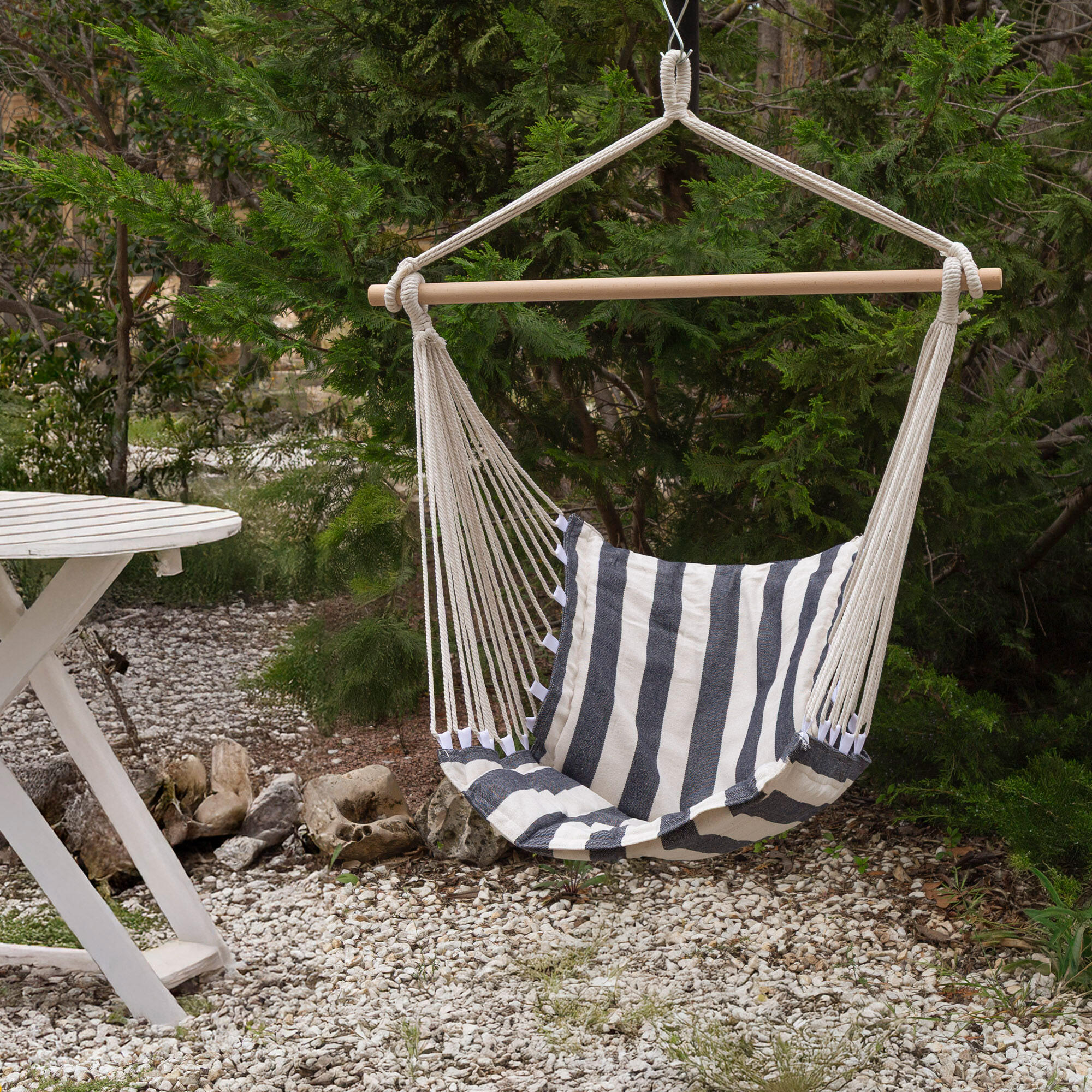 Aktive Chaise suspendue rayée 90x55x125 cm avec support en bois 2/7
