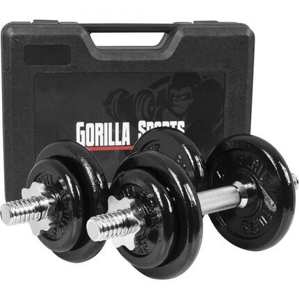 2x 10 kg hantle żeliwne w walizce Gorilla Sports