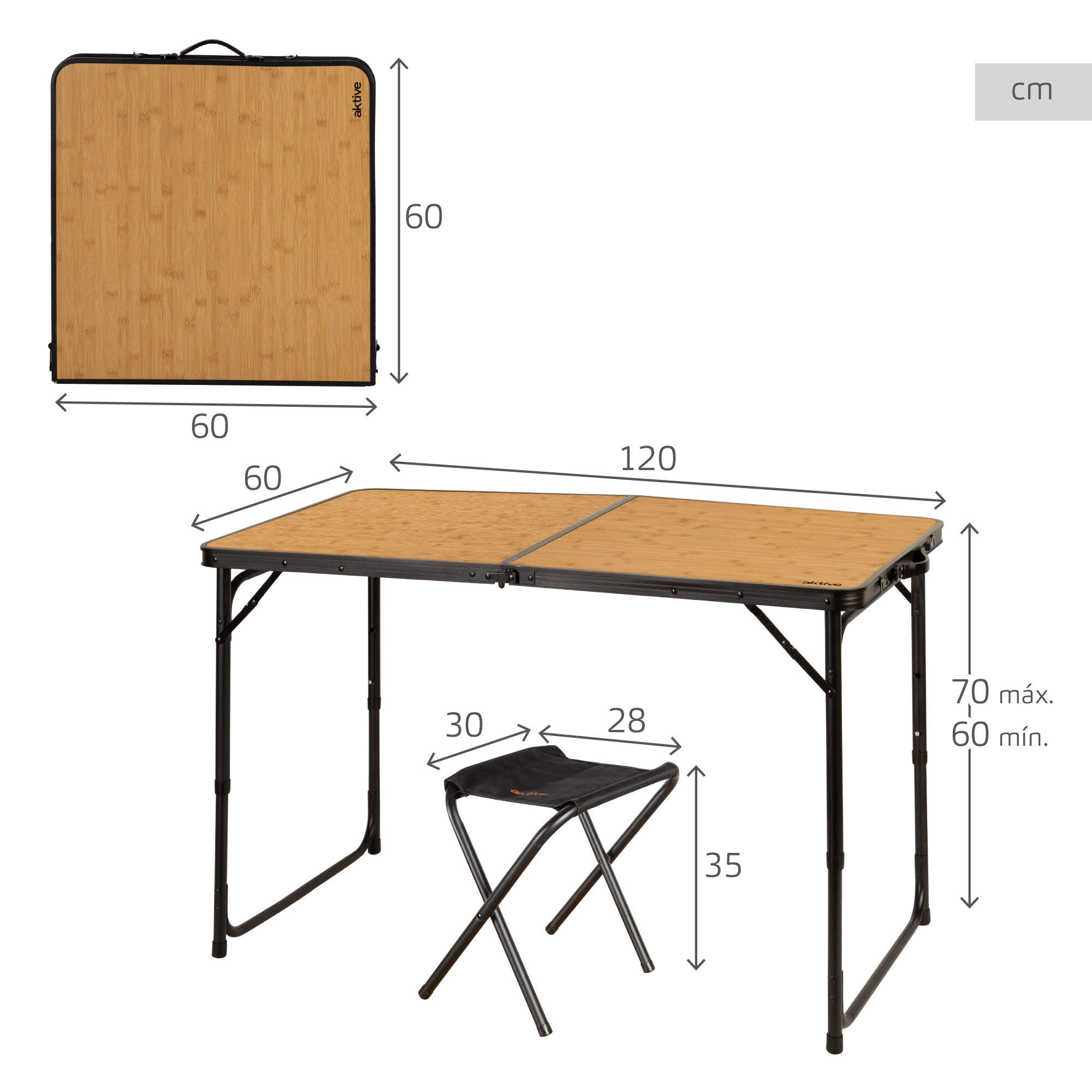 Aktive Table pliante 120x60 cm aluminium bambou avec 4 tabourets 4/7