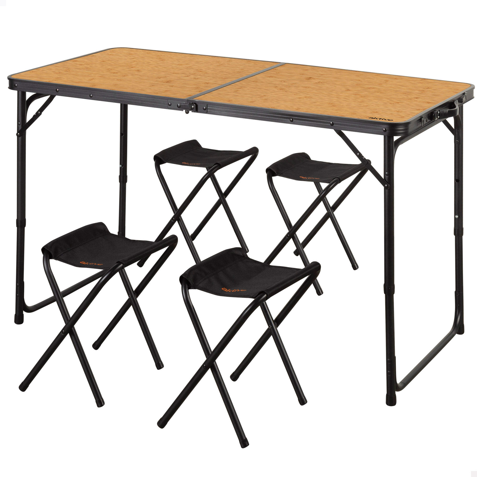 Aktive - Aktive Table Pliante 120x60 Cm Aluminium Bambou Avec 4 Tabourets - Table De Biwy - Noir - Taille Unique - Decathlon