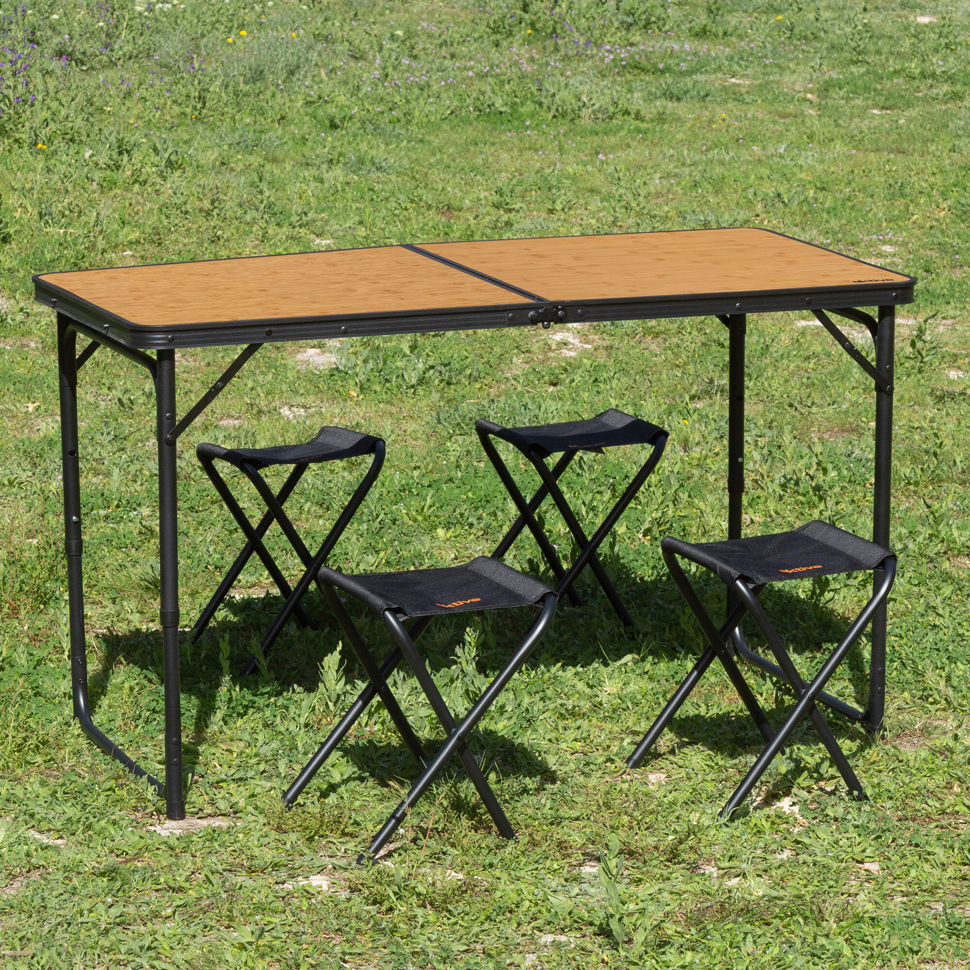 Aktive Table pliante 120x60 cm aluminium bambou avec 4 tabourets 3/7
