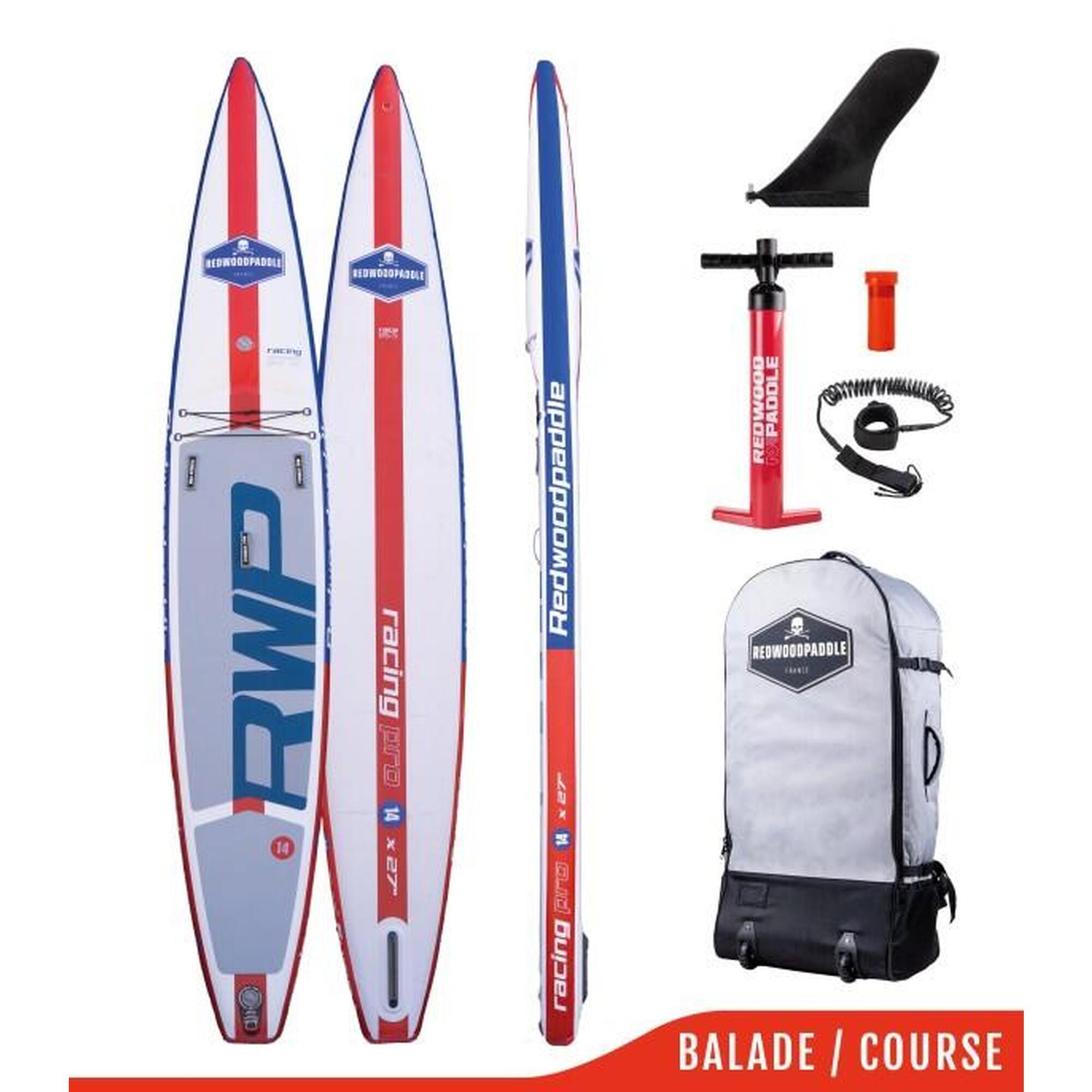 Redwoodpaddle - Stand Up Paddle Racing Pro 14' X 27 Double Chambre - Set De Stand Up Paddle - Blanc|bleu|rouge - No Size - Decathlon