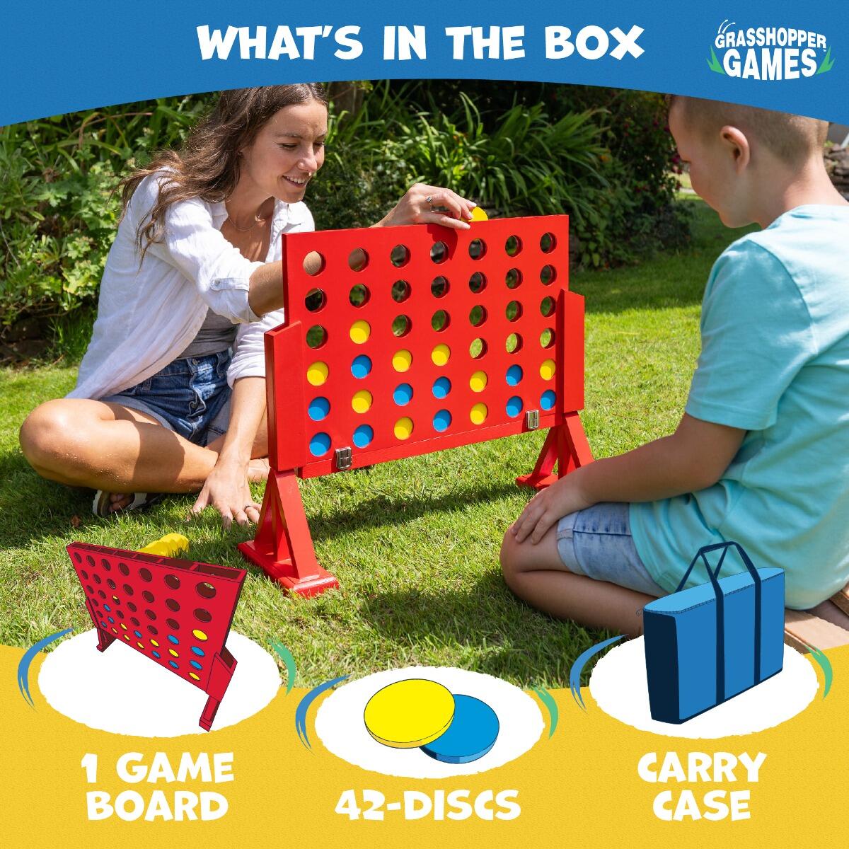 Grasshopper Games 4 in Row Game, 46 Discs and Carry Bag, Red 4/6