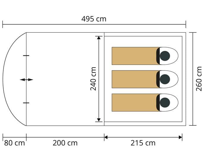 Tunneltent Egersund 3 Sleeper Protect - ingenaaide tentvloer - 3 personen 7/7